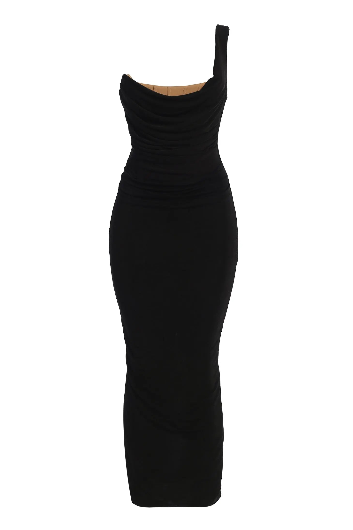 Black Slinky Krishna One Shoulder Maxi Dress JLUXLABEL