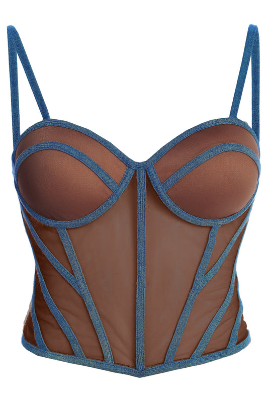 Dark Denim Illusion Mesh Bustier