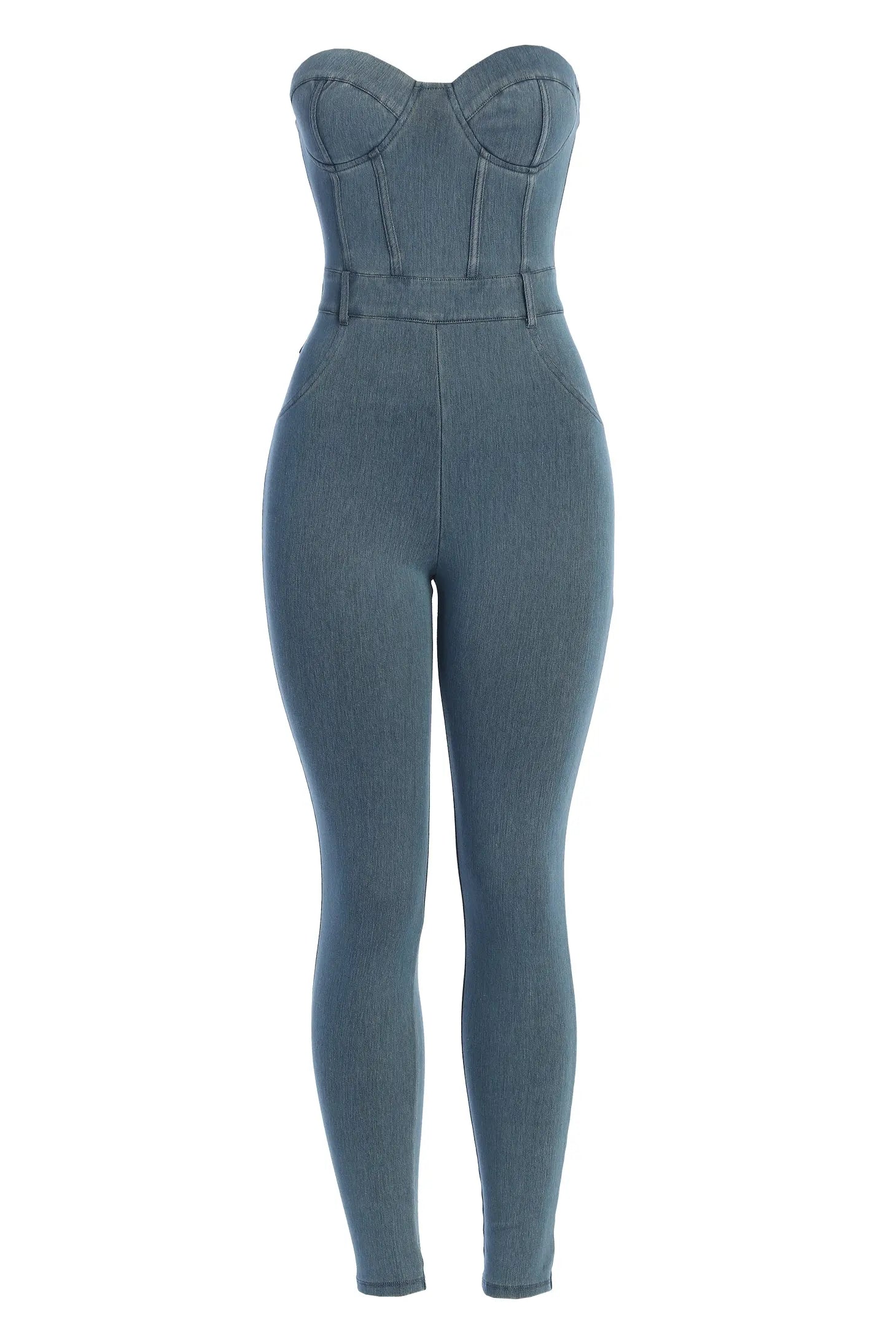 Medium Wash Denim Diya Bustier Jumpsuit JLUXLABEL