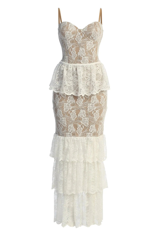 Ivory Fairytale Ending Lace Maxi Dress JLUXLABEL