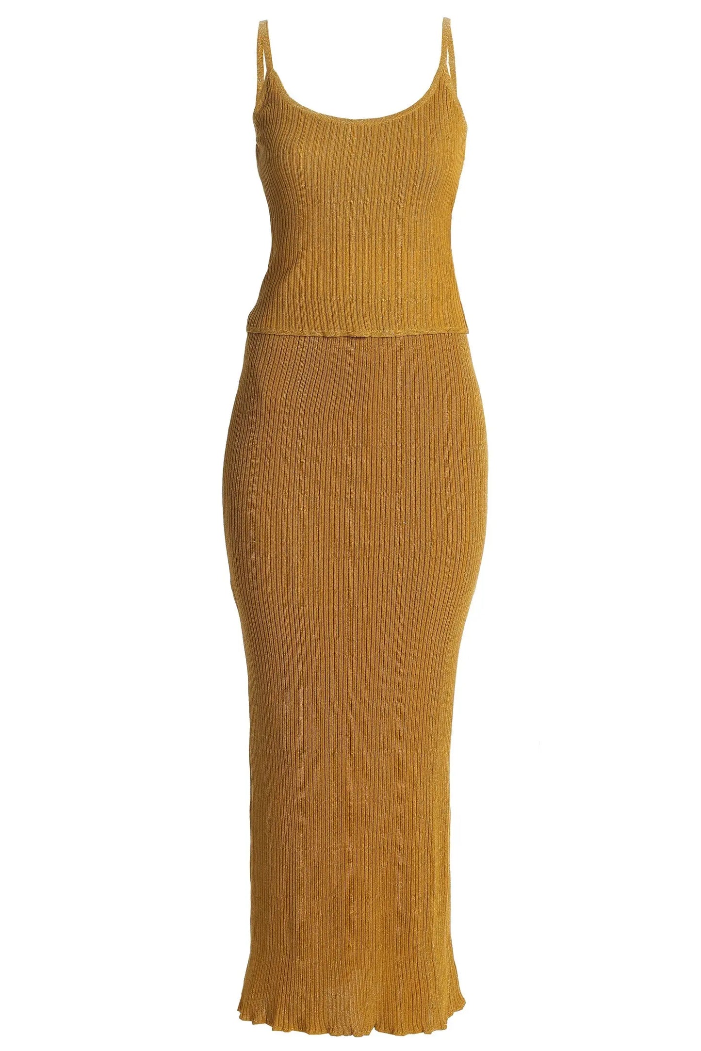 Mustard Serena Ribbed Skirt Set JLUXLABEL
