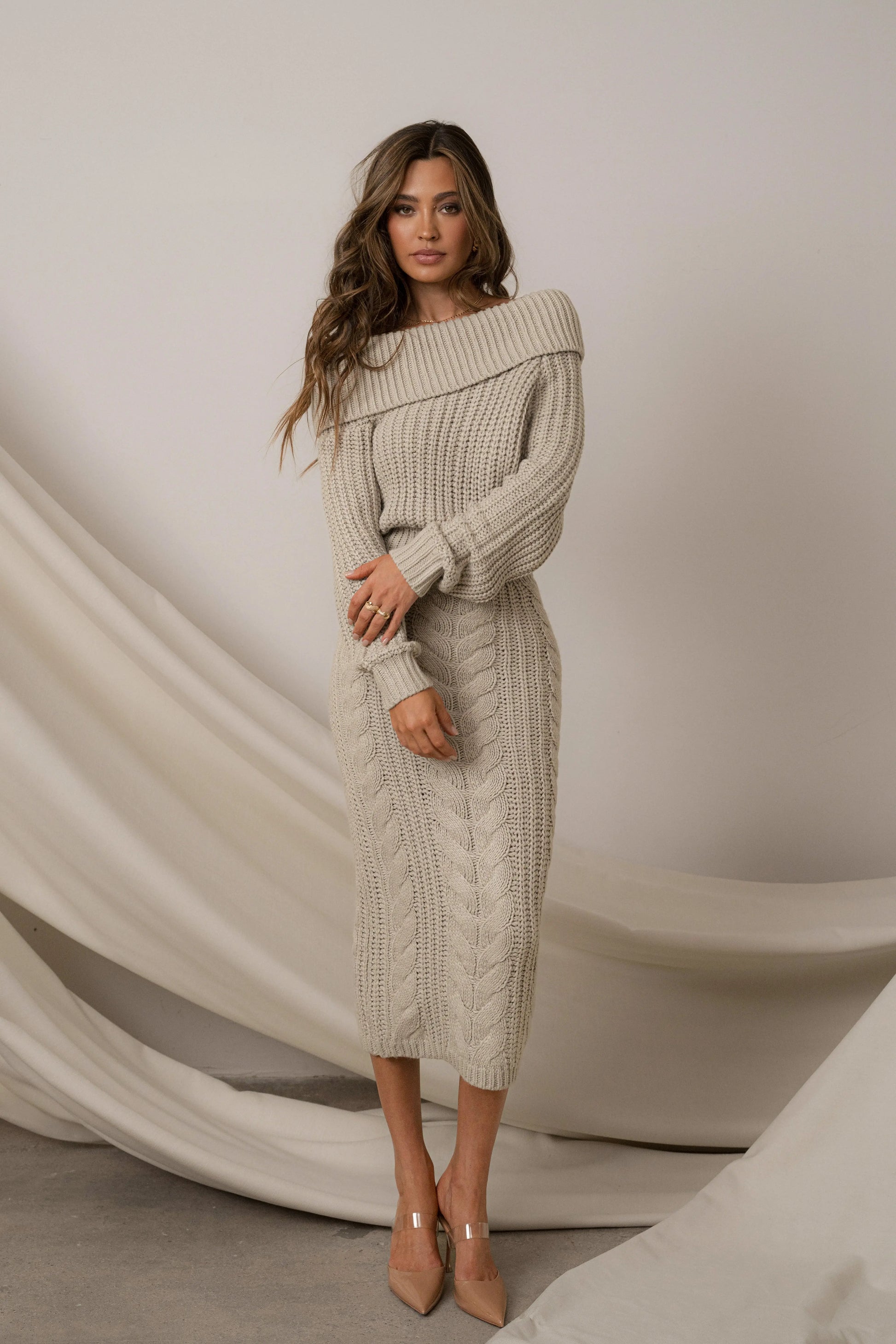 Stone Monette Cable Knit Dress JLUXLABEL