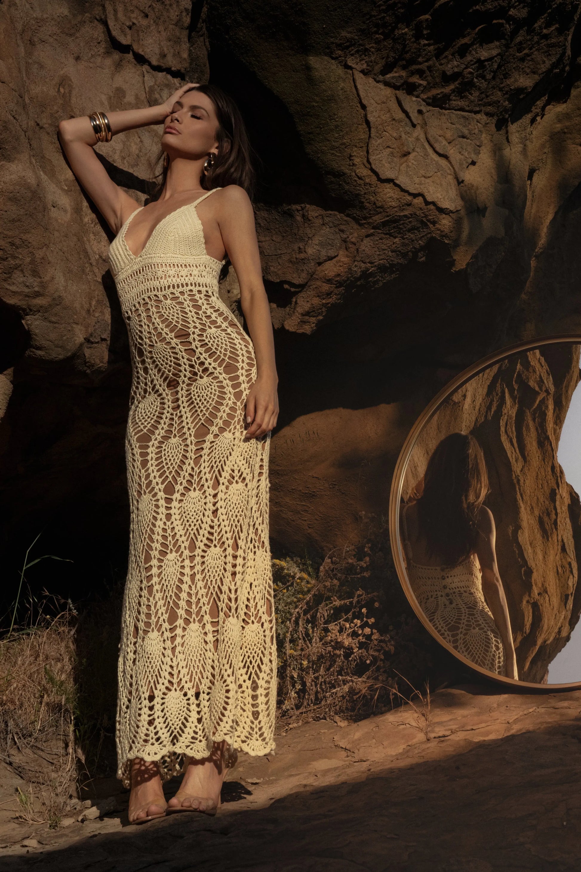 Ivory Great Escape Crochet Maxi Dress JLUXLABEL