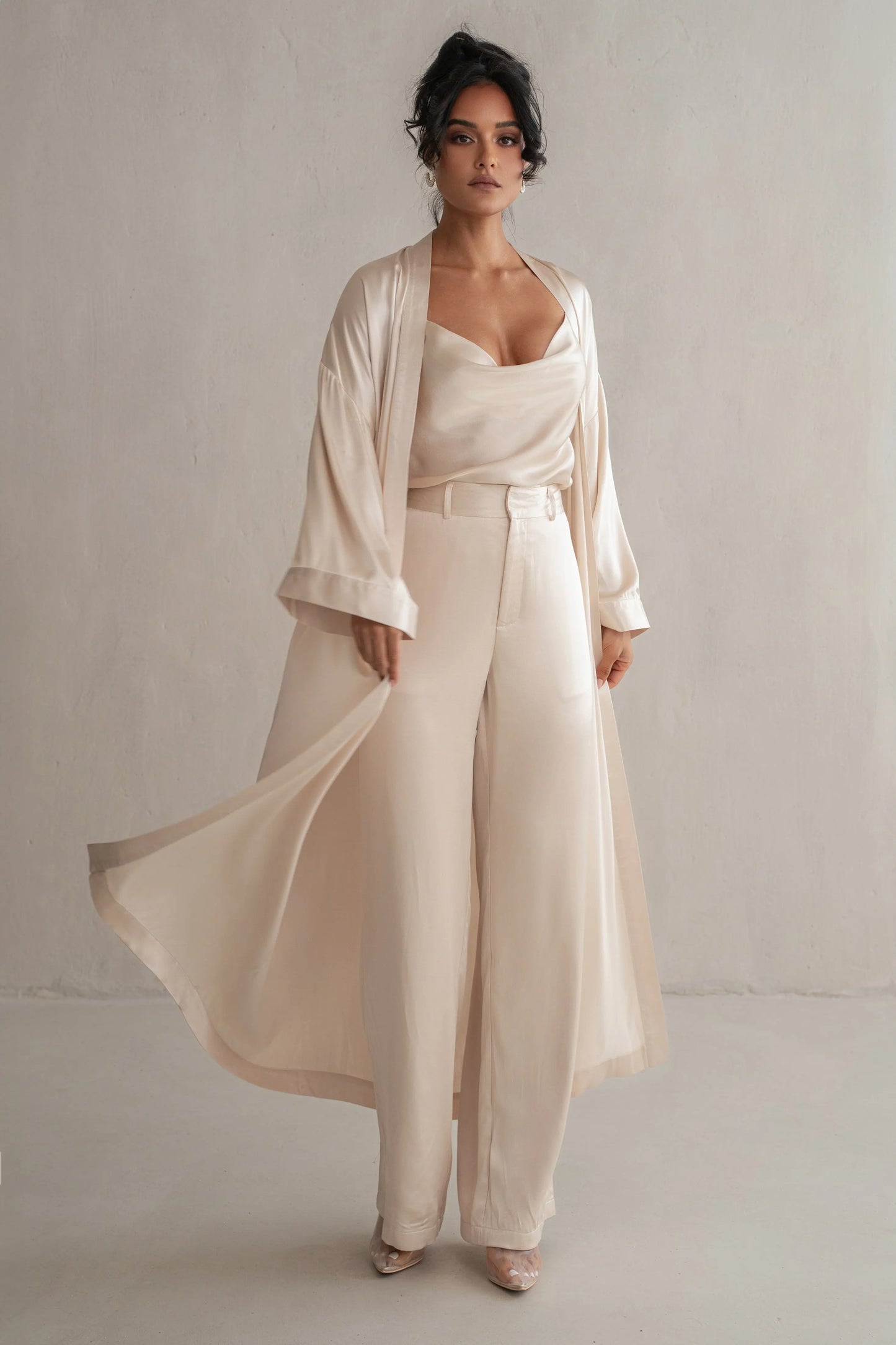 Champagne Forever And Always Satin Robe JLUXLABEL