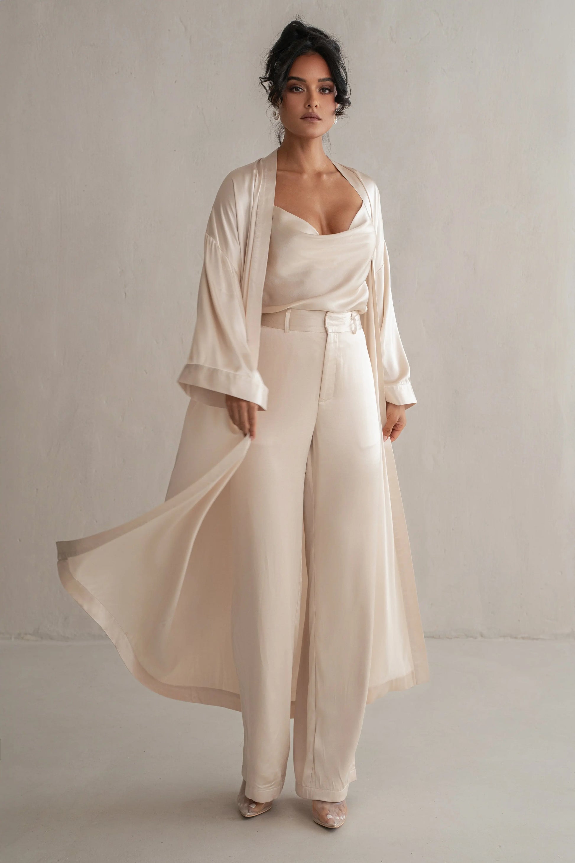 Champagne Forever And Always Satin Robe JLUXLABEL