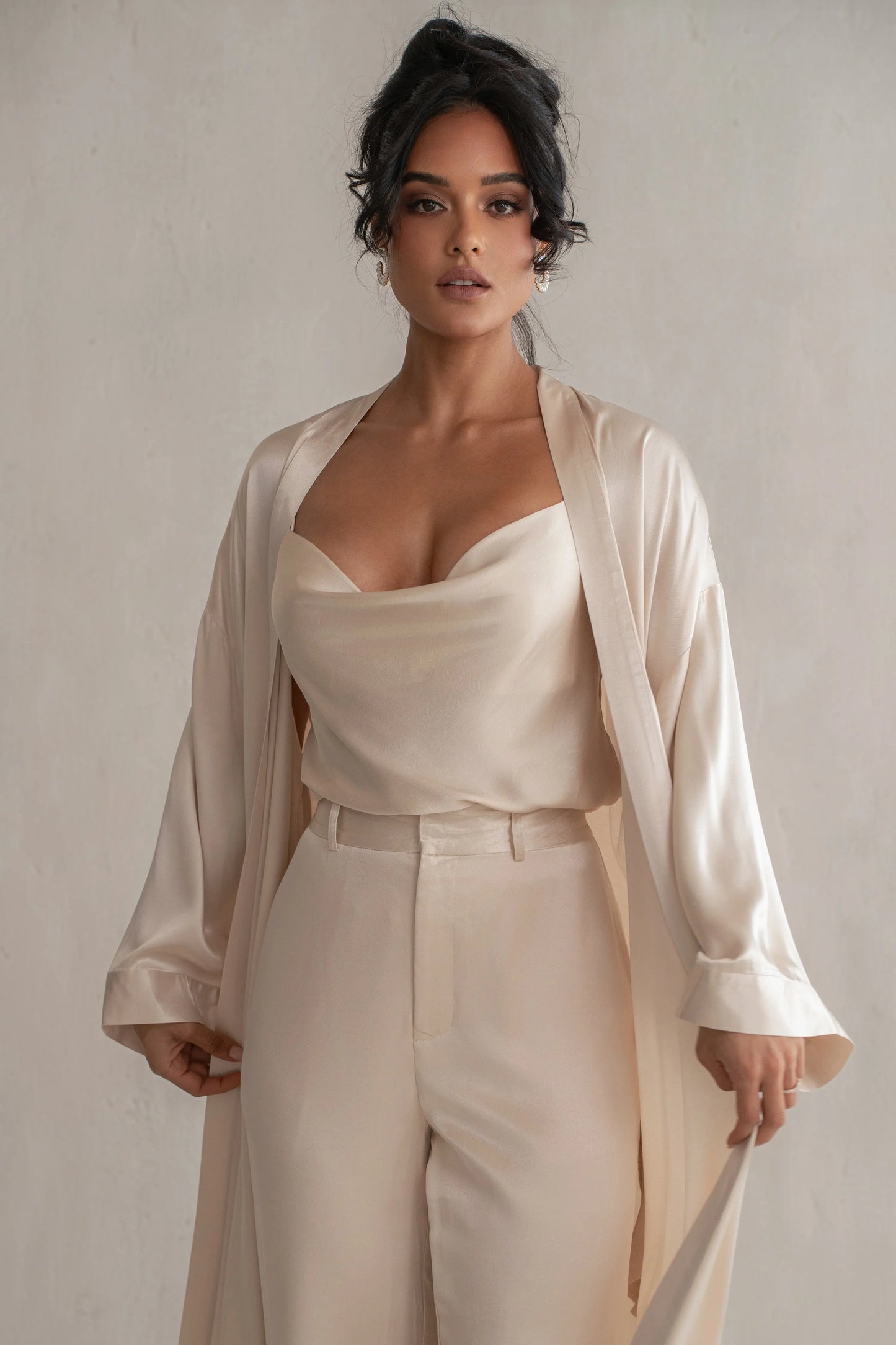 Champagne Forever And Always Satin Robe JLUXLABEL