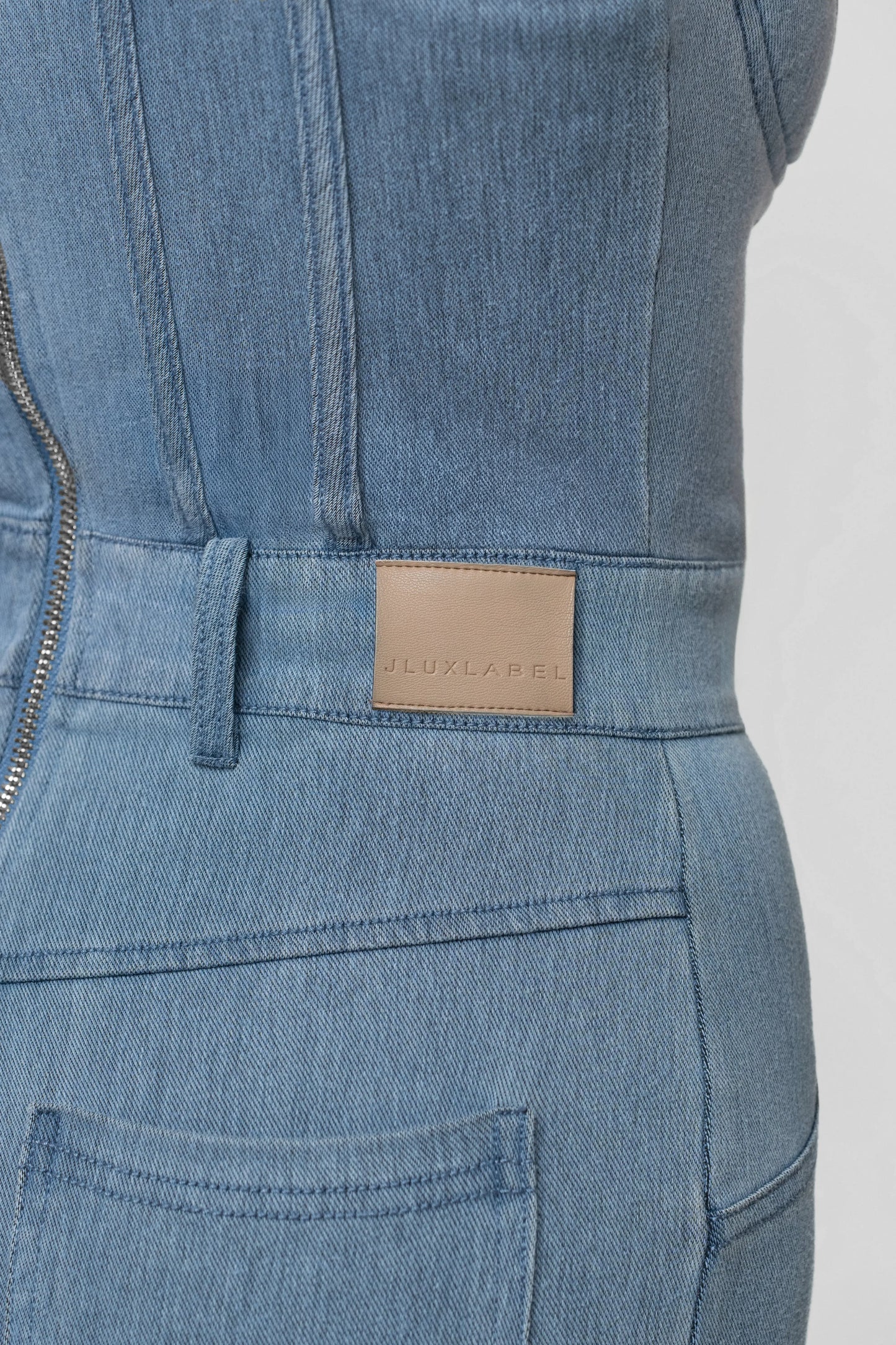 Medium Wash Denim Diya Bustier Jumpsuit JLUXLABEL