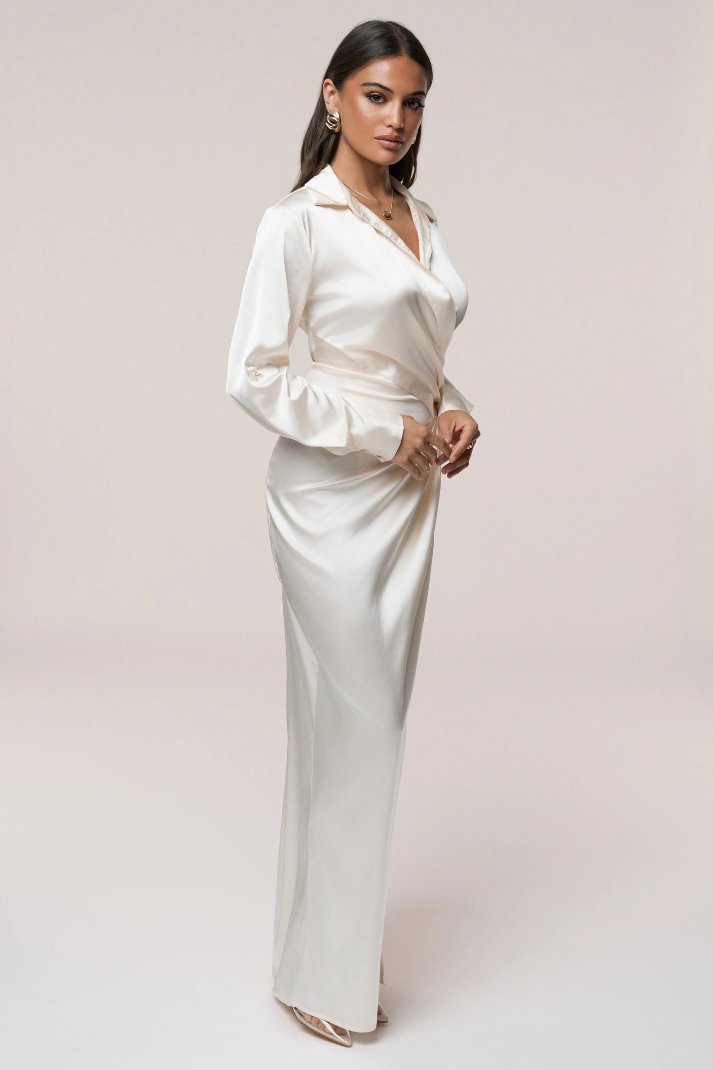 White Arabella Satin Maxi Dress JLUXLABEL
