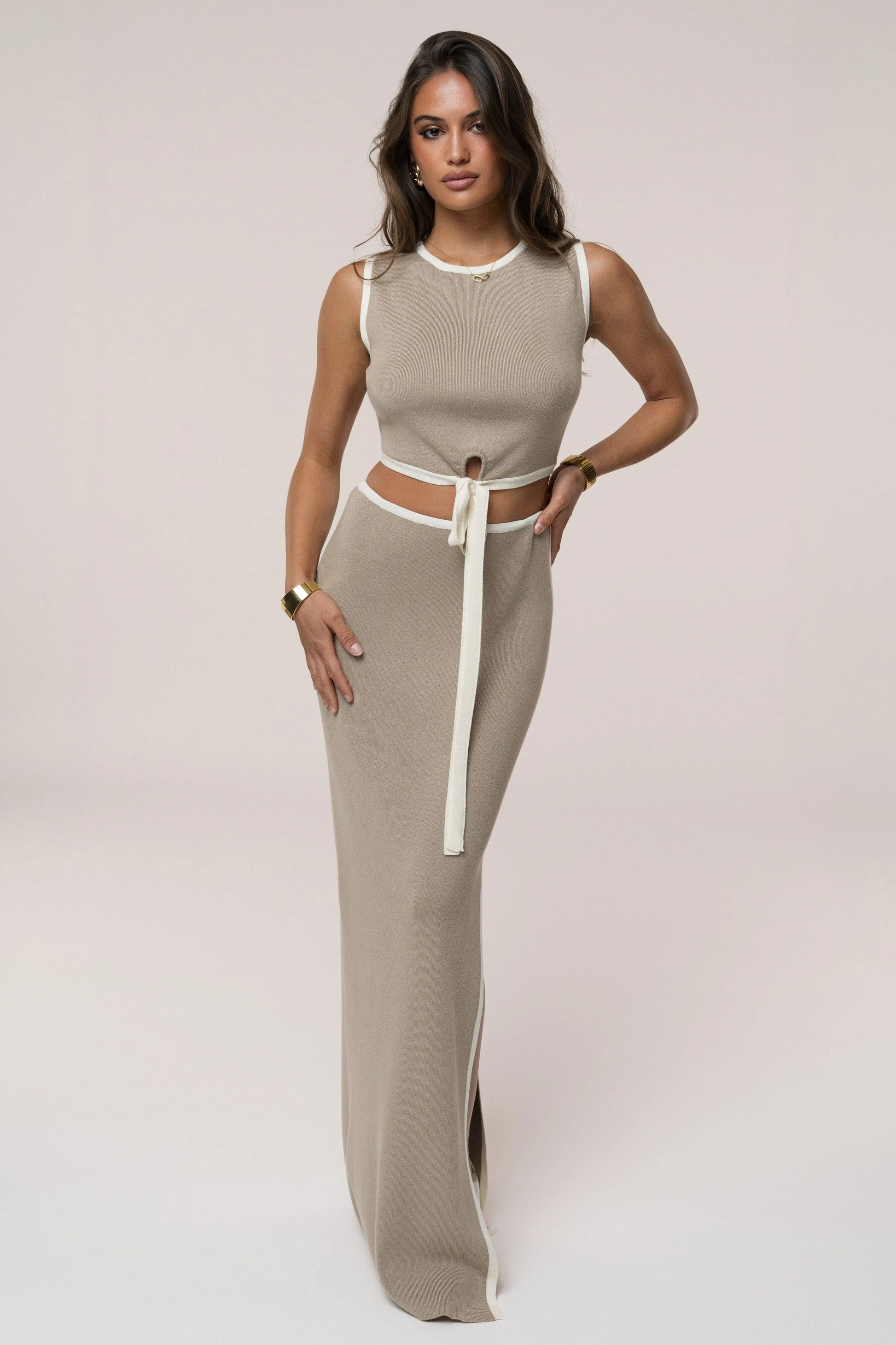 Taupe/Cream Anora Skirt Set JLUXLABEL