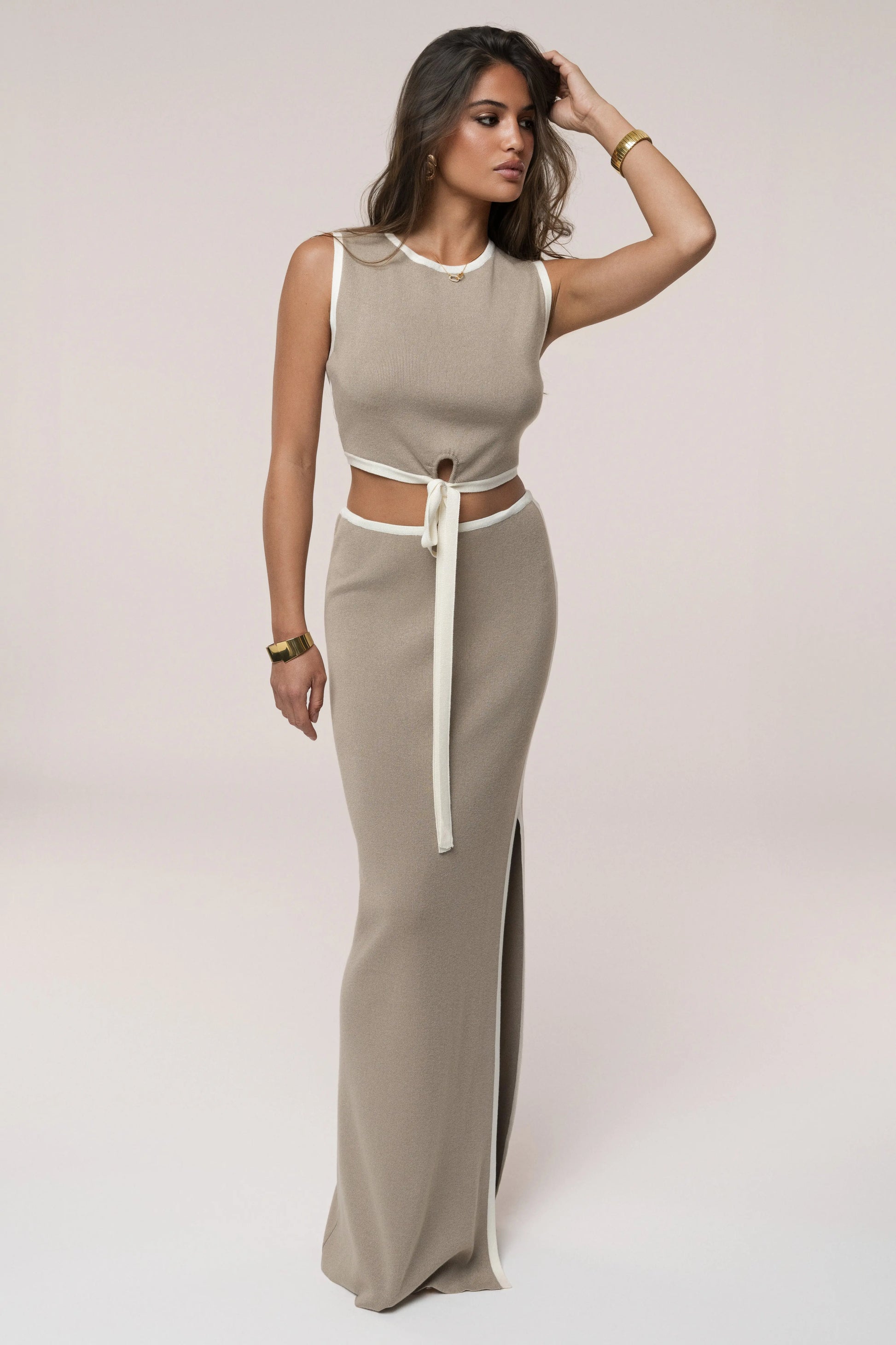 Taupe/Cream Anora Skirt Set JLUXLABEL