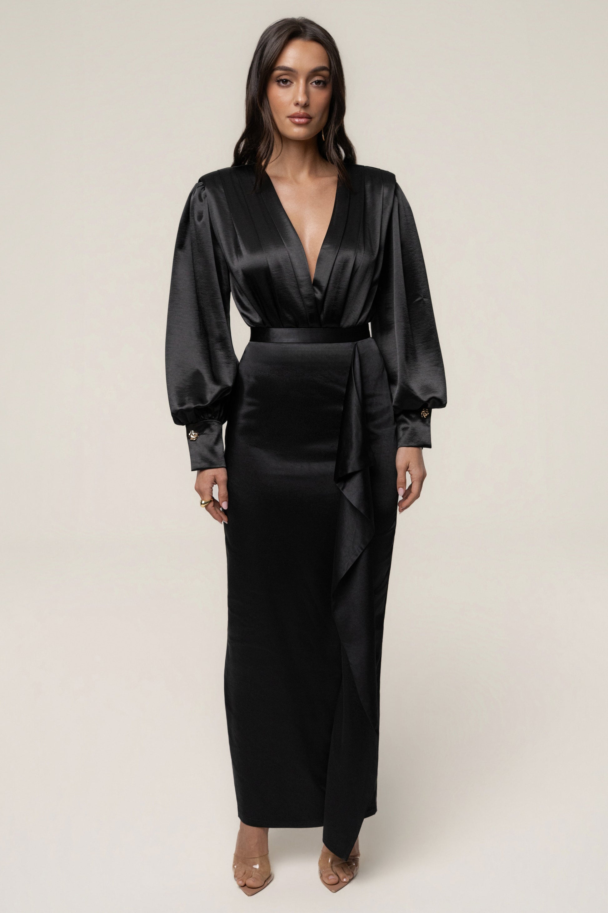 Black Midnight Mirage Satin Skirt JLUXLABEL