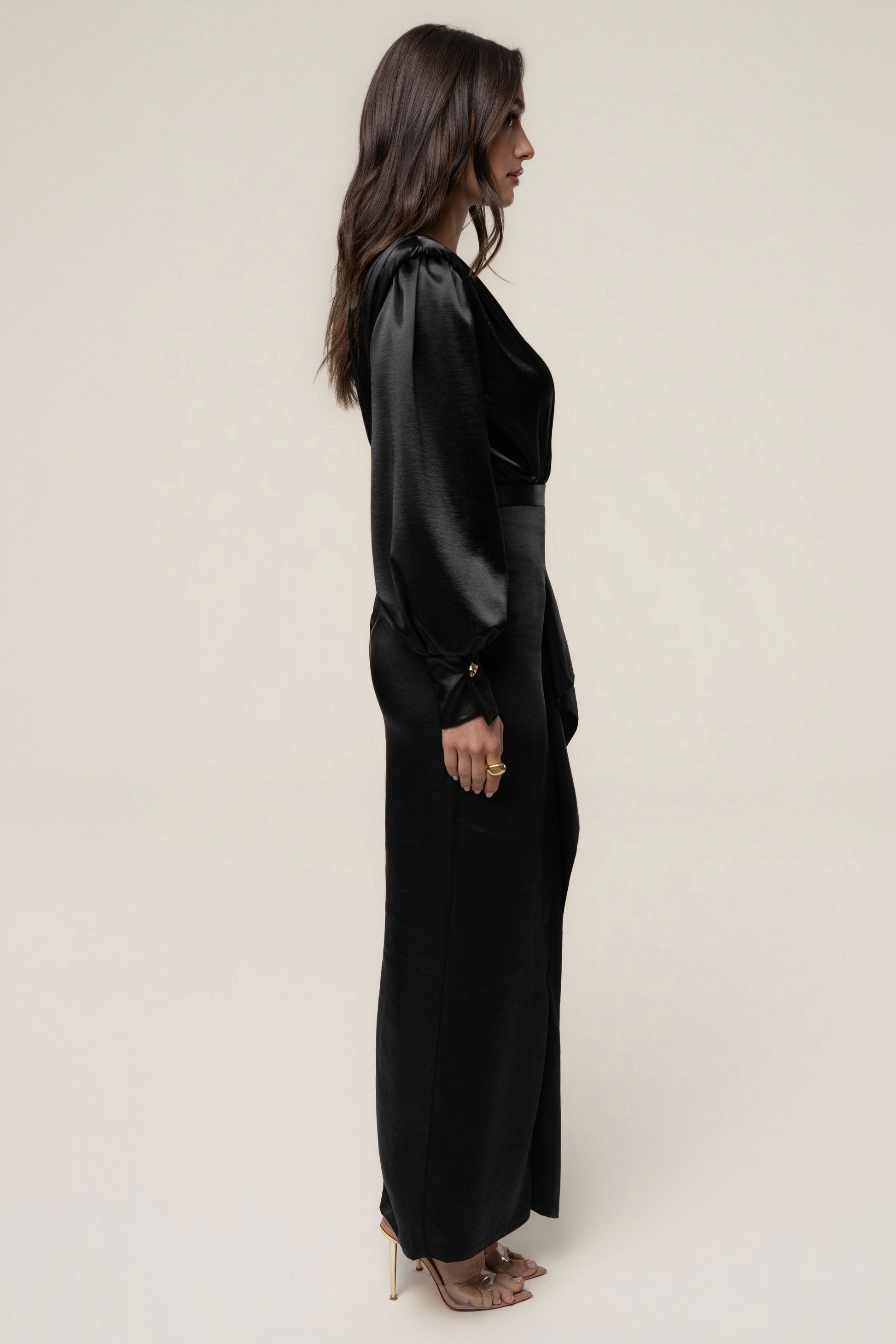 Black Midnight Mirage Satin Skirt JLUXLABEL