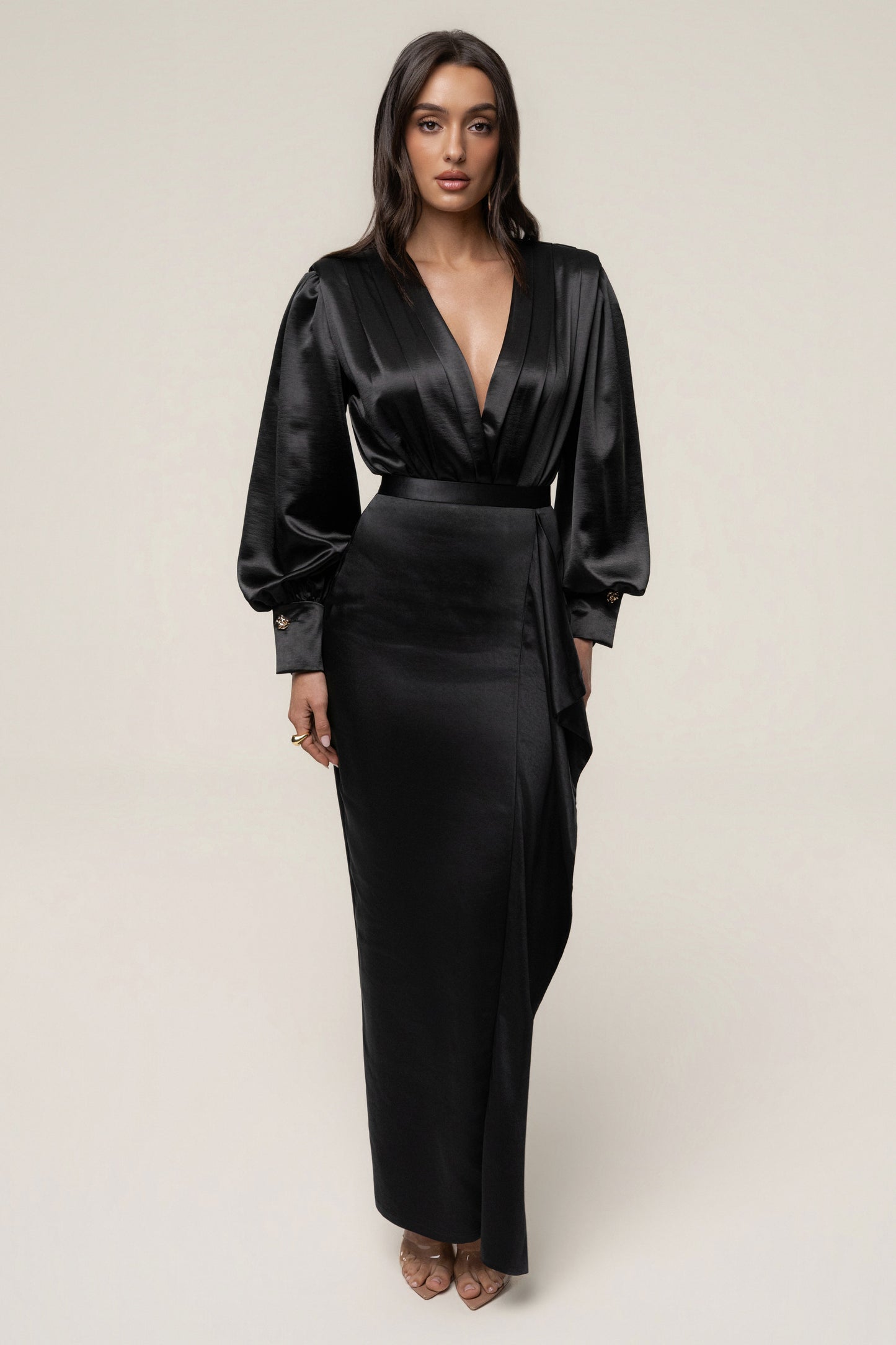 Black Midnight Mirage Satin Skirt JLUXLABEL