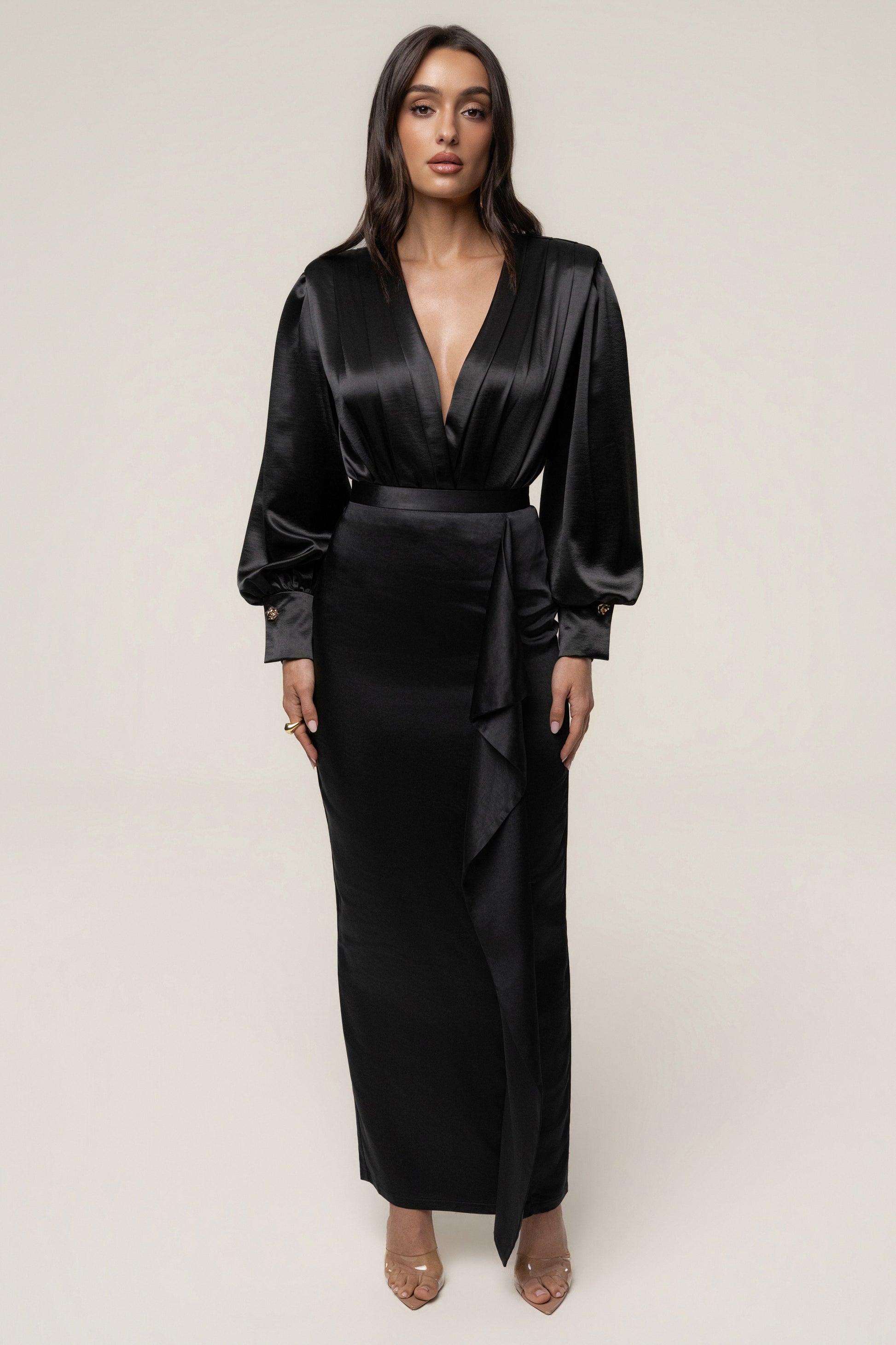 Black Midnight Mirage Satin Skirt JLUXLABEL
