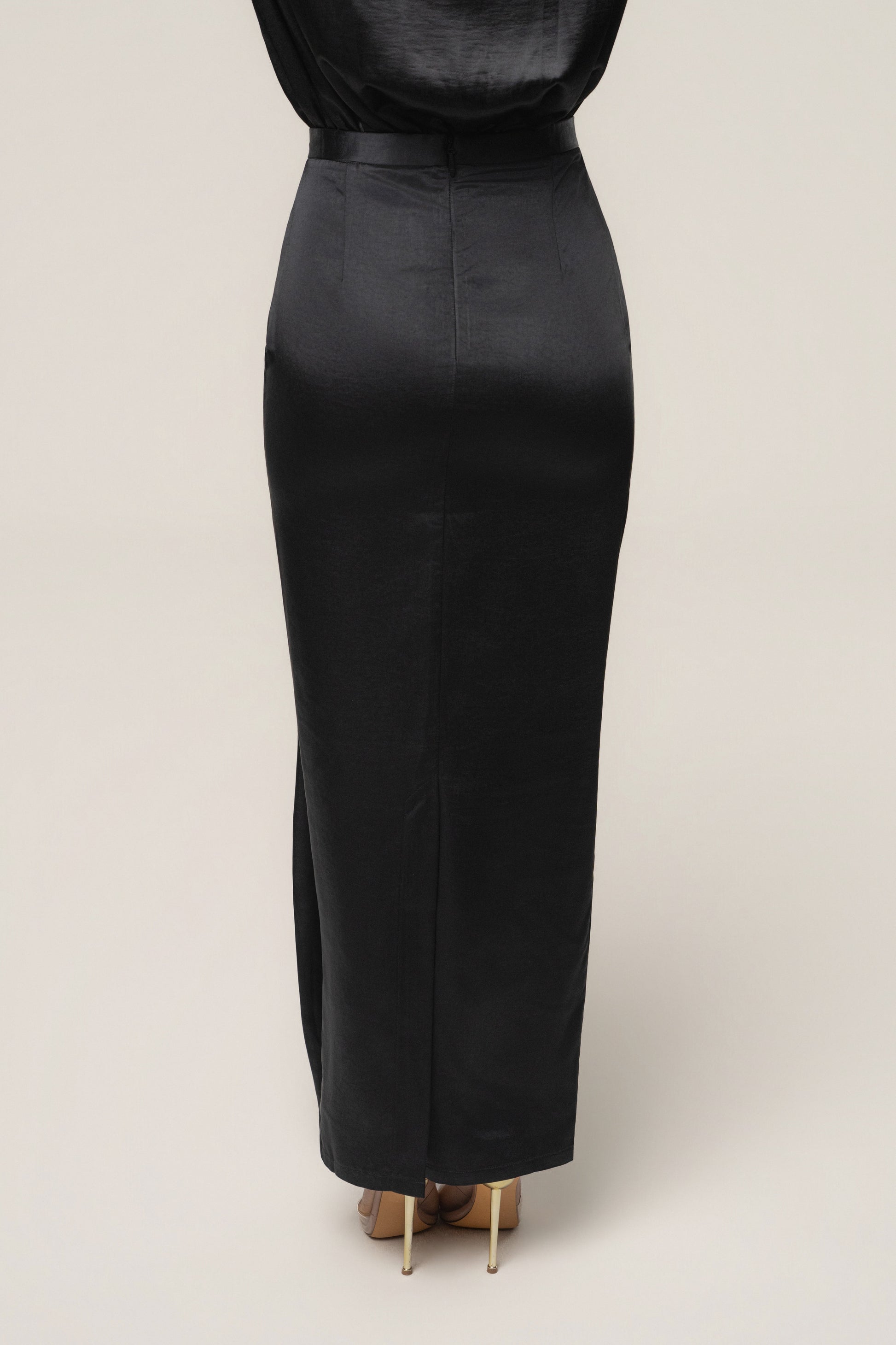 Black Midnight Mirage Satin Skirt JLUXLABEL