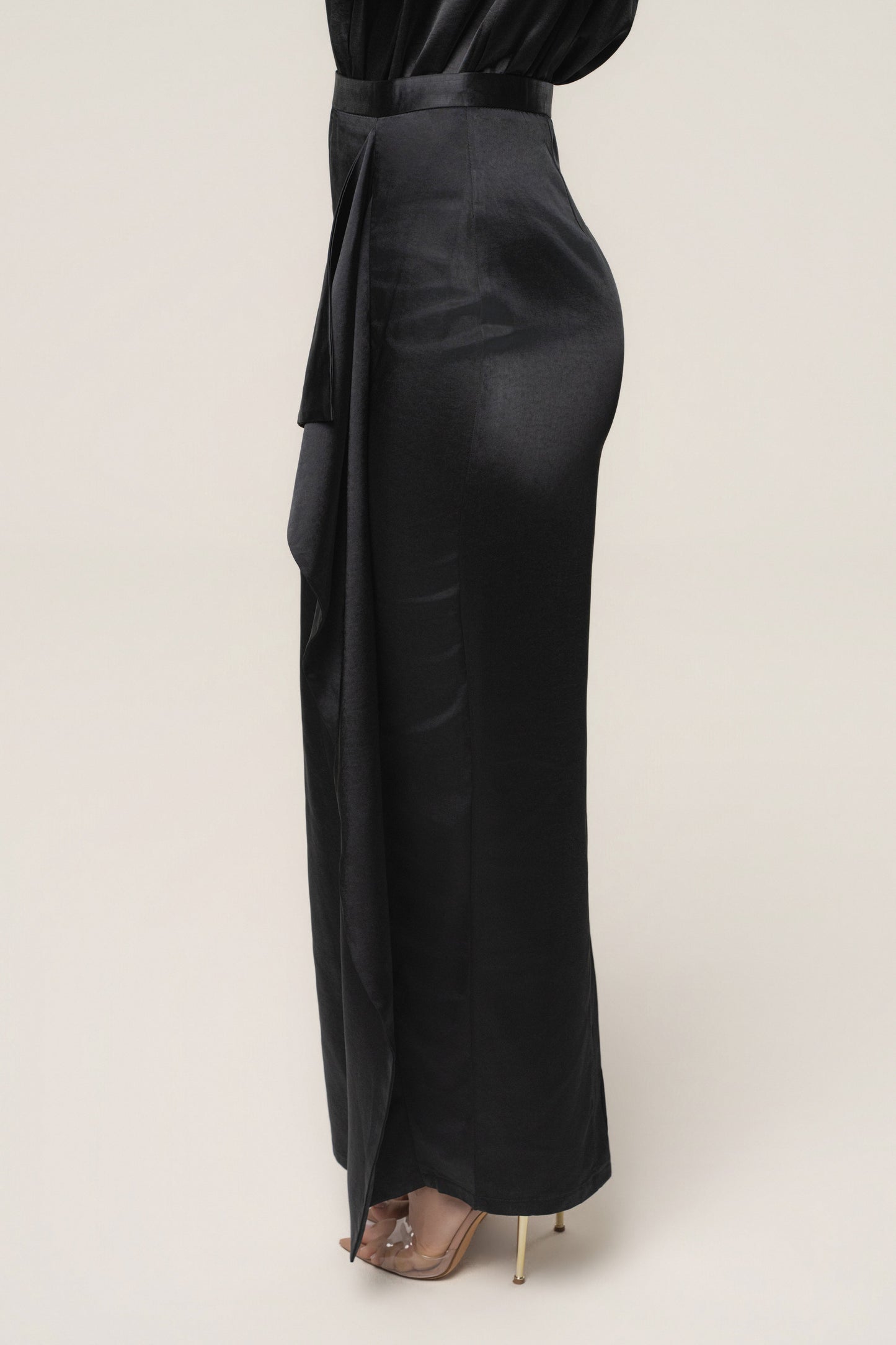 Black Midnight Mirage Satin Skirt JLUXLABEL