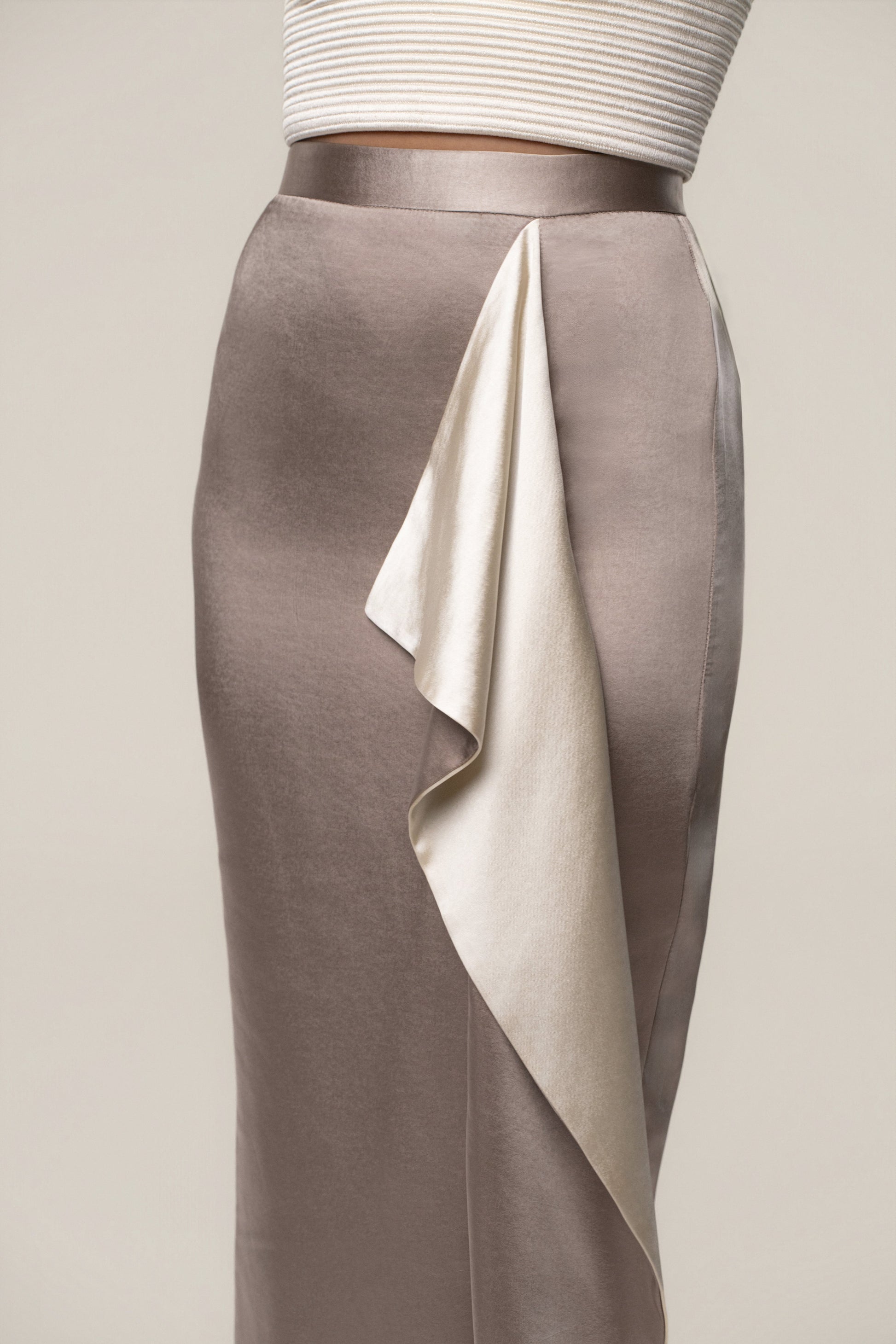 Taupe Midnight Mirage Satin Skirt JLUXLABEL