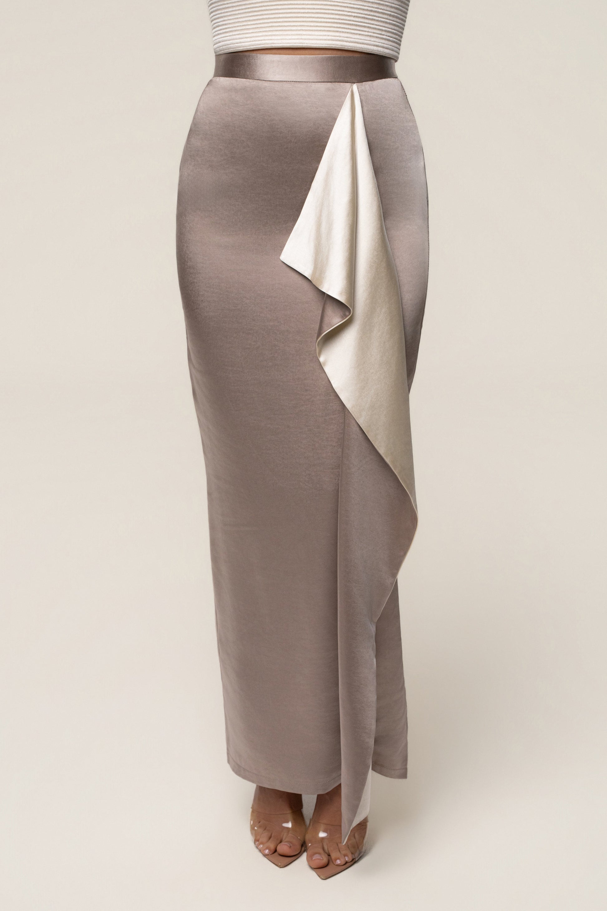 Taupe Midnight Mirage Satin Skirt JLUXLABEL