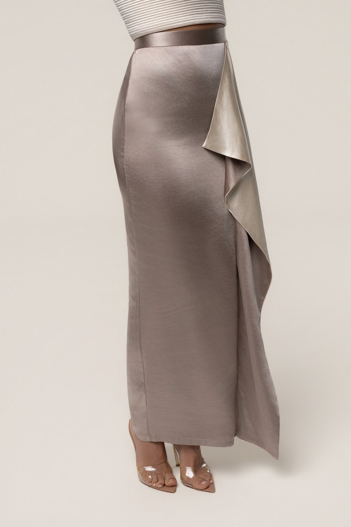 Taupe Midnight Mirage Satin Skirt JLUXLABEL