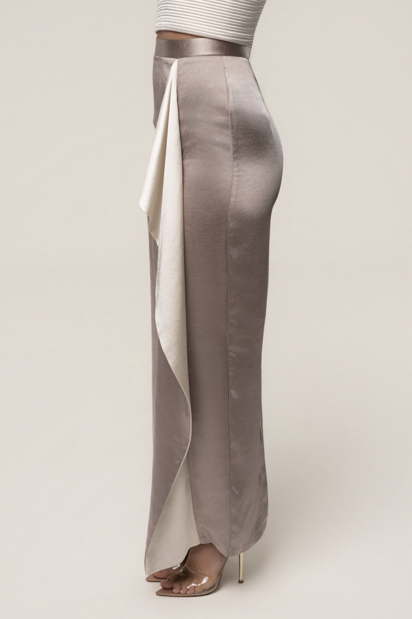 Taupe Midnight Mirage Satin Skirt JLUXLABEL