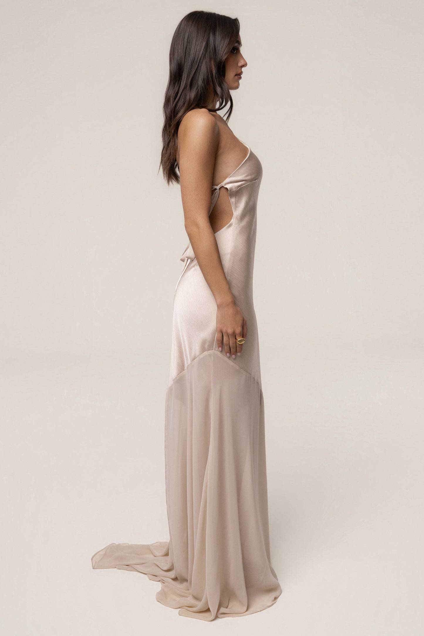 Champagne Olivia  One Shoulder Maxi Dress JLUXLABEL