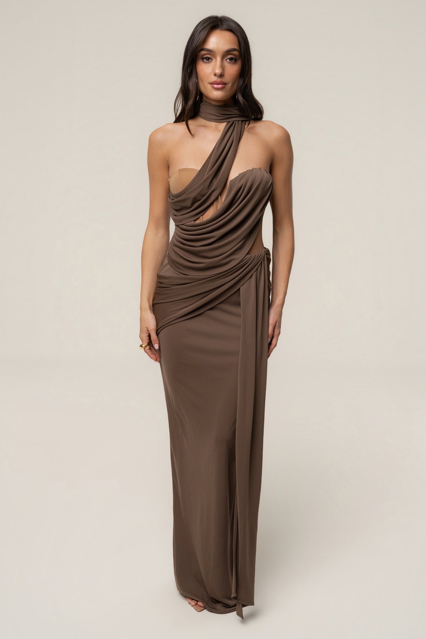 Dark Taupe Empress of Hearts Maxi Gown JLUXLABEL
