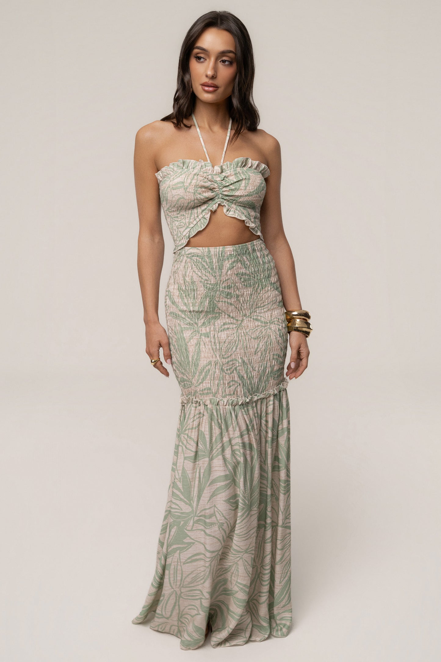 Green Print Emma Smocked Maxi Dress JLUXLABEL