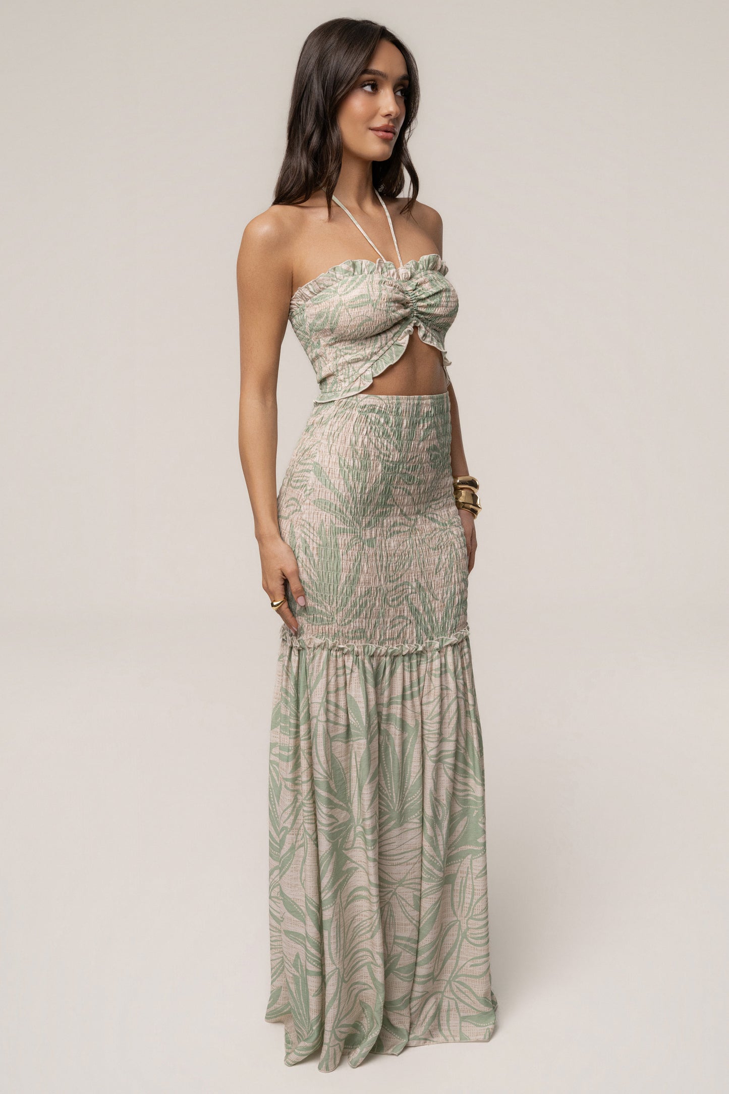 Green Print Emma Smocked Maxi Dress JLUXLABEL