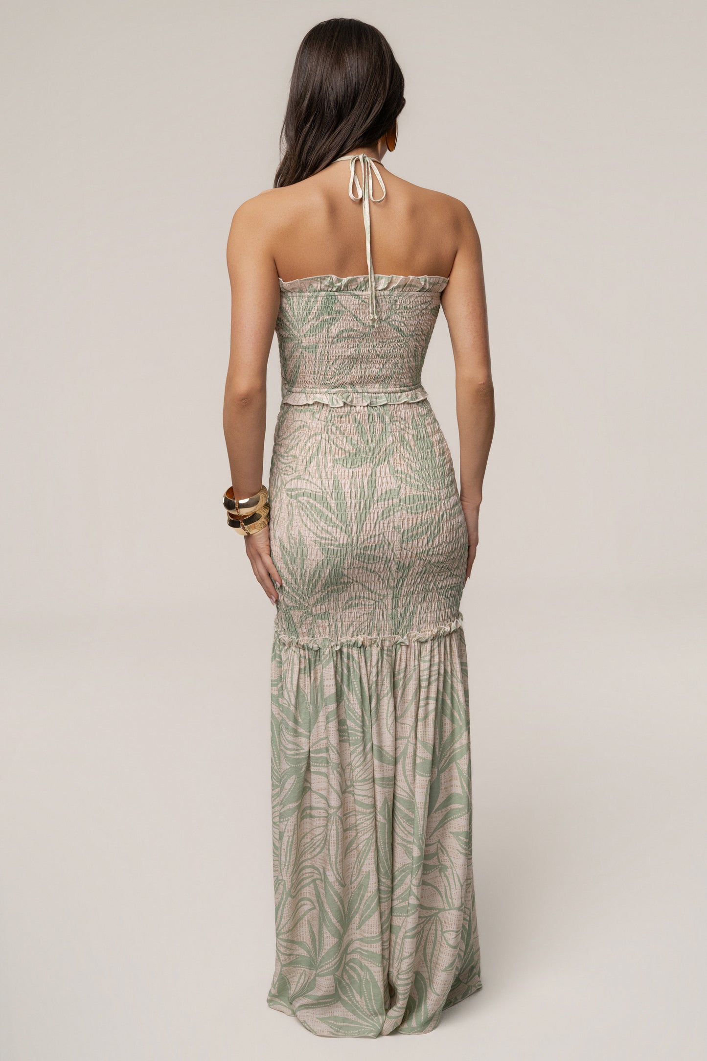 Green Print Emma Smocked Maxi Dress JLUXLABEL