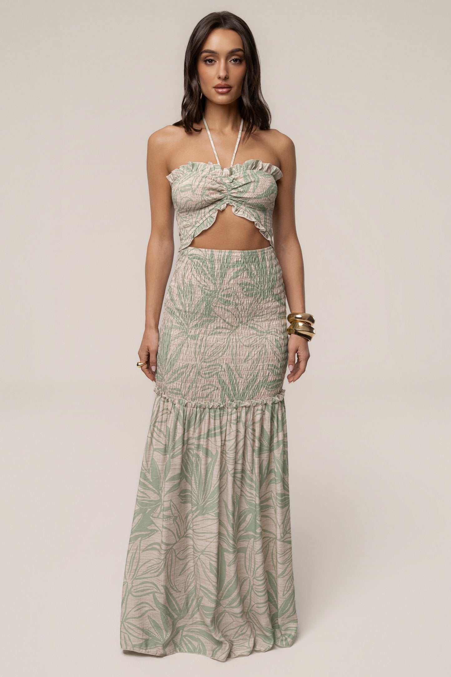 Green Print Emma Smocked Maxi Dress JLUXLABEL