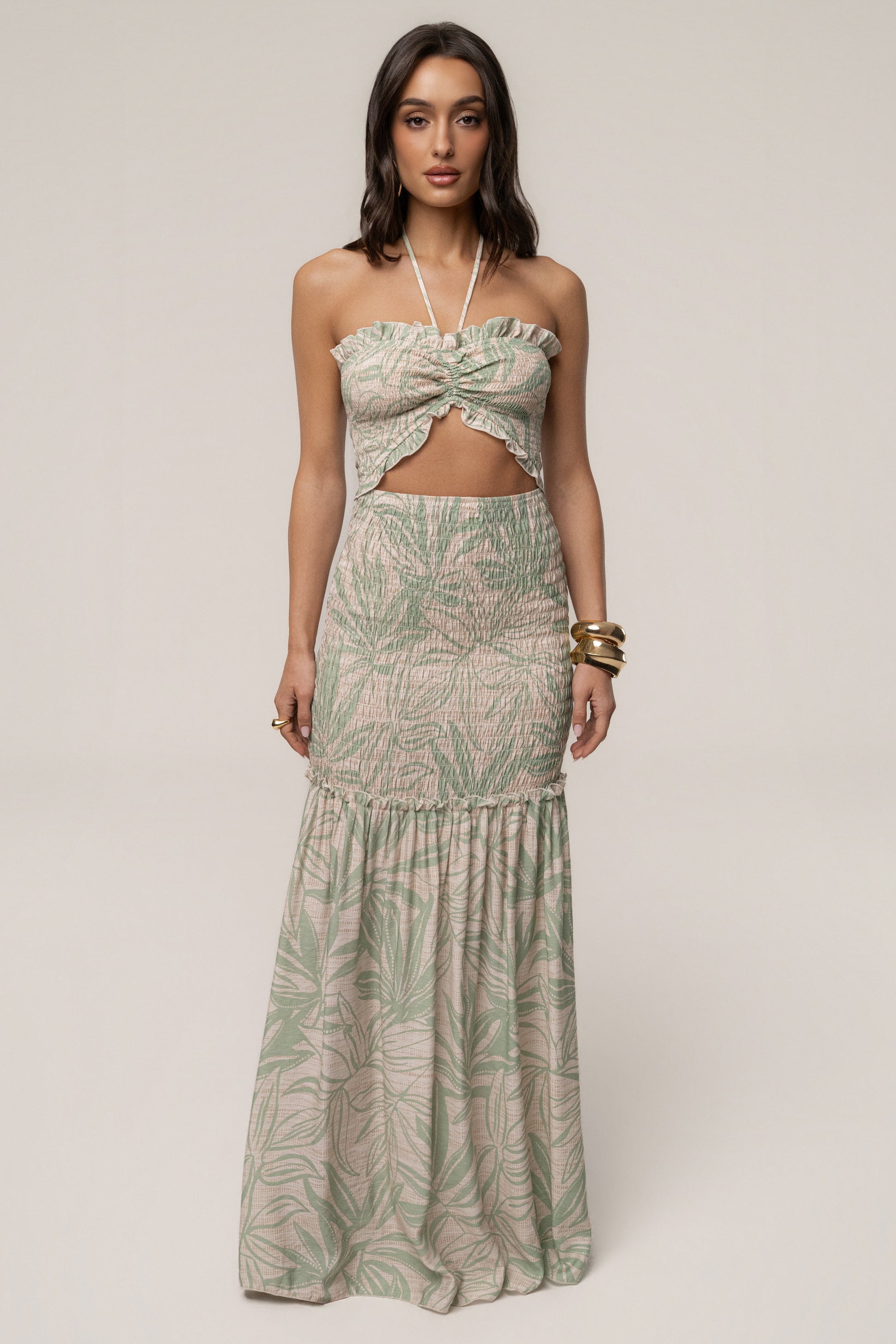 Green Print Emma Smocked Maxi Dress JLUXLABEL
