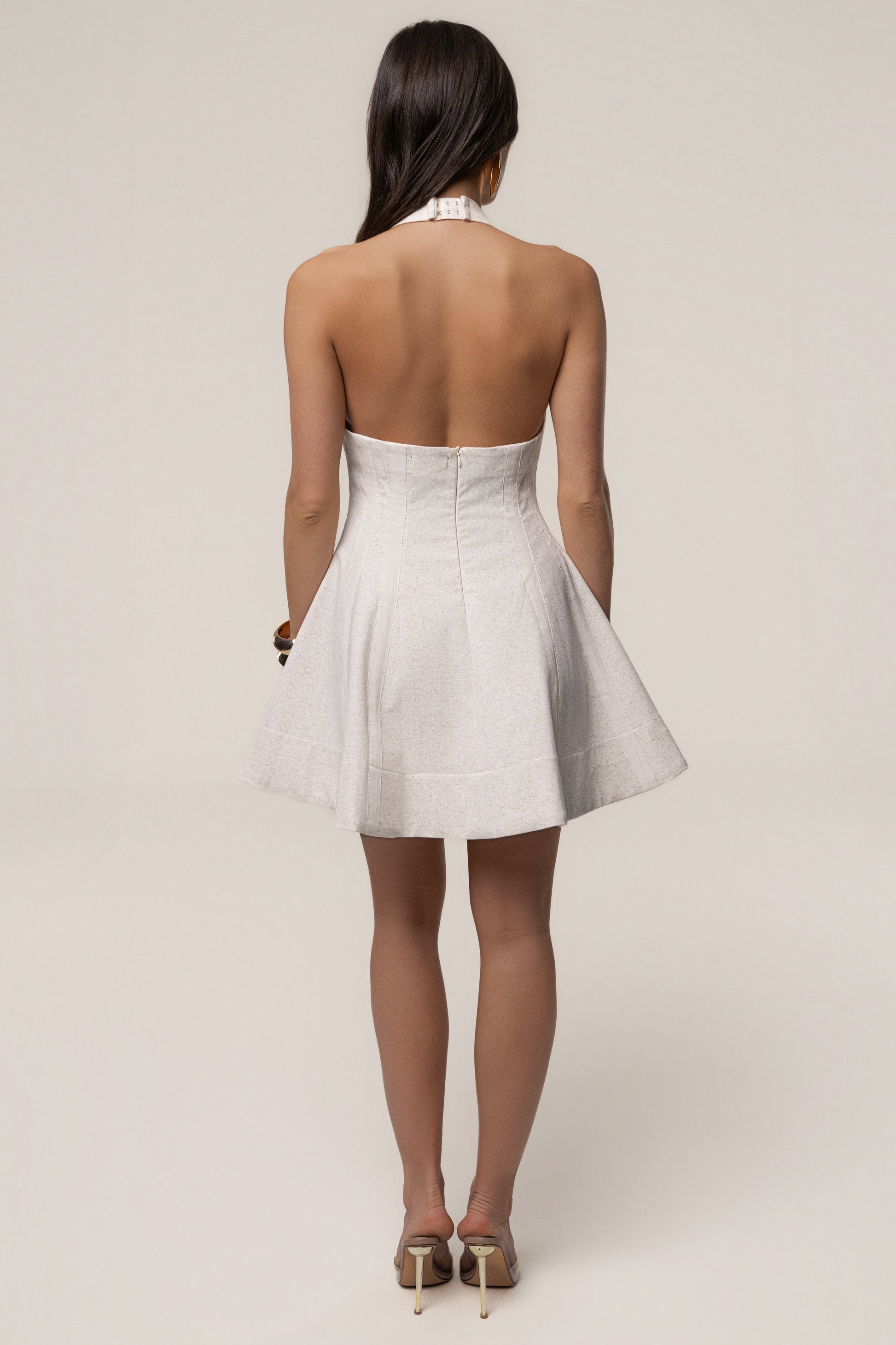 Beige Larissa Flared Mini Dress JLUXLABEL