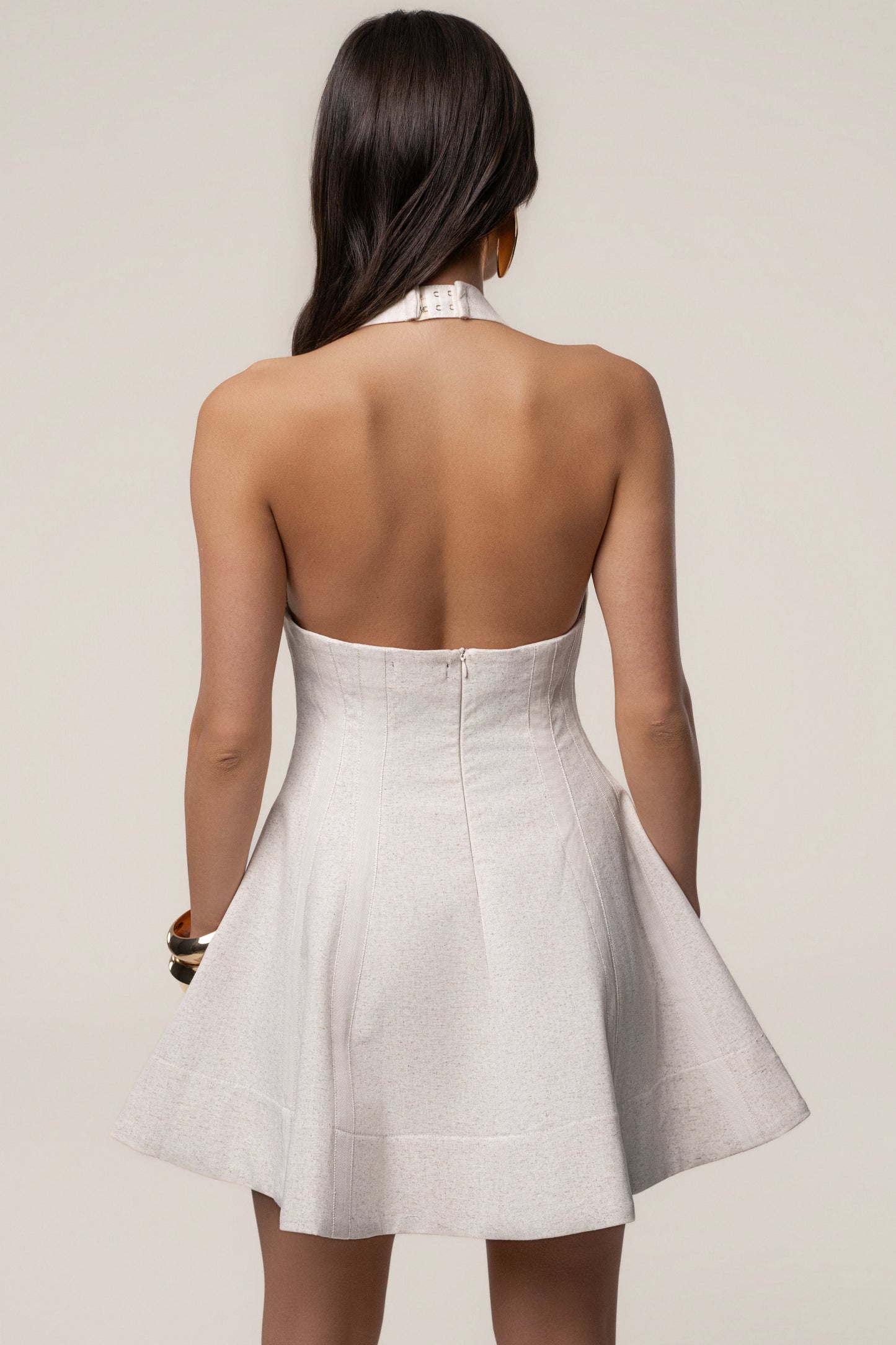 Beige Larissa Flared Mini Dress JLUXLABEL