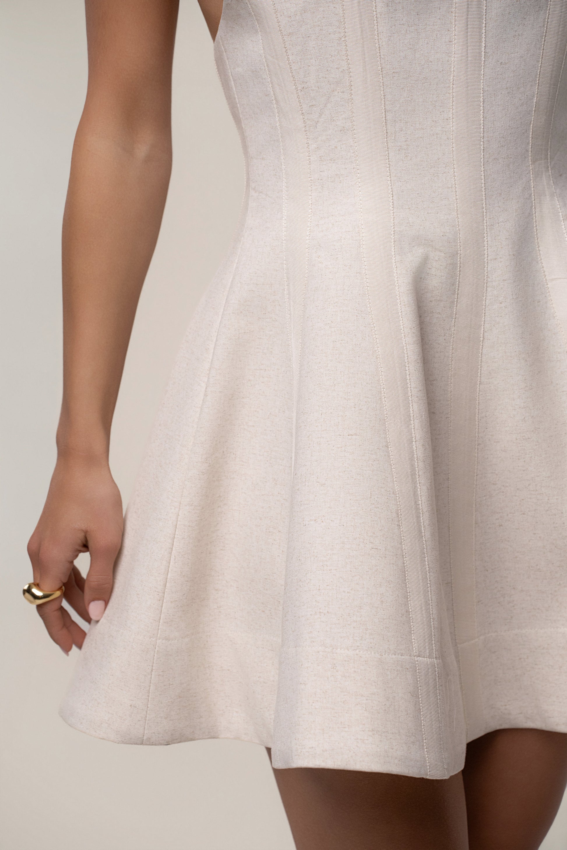 Beige Larissa Flared Mini Dress JLUXLABEL