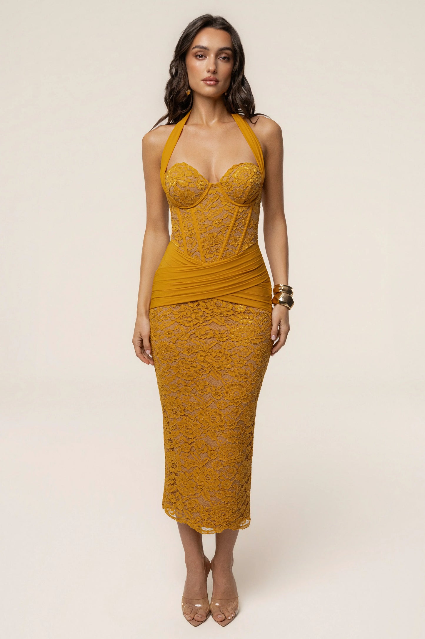 PRE-ORDER Yellow Royal Romance Halter Dress JLUXLABEL