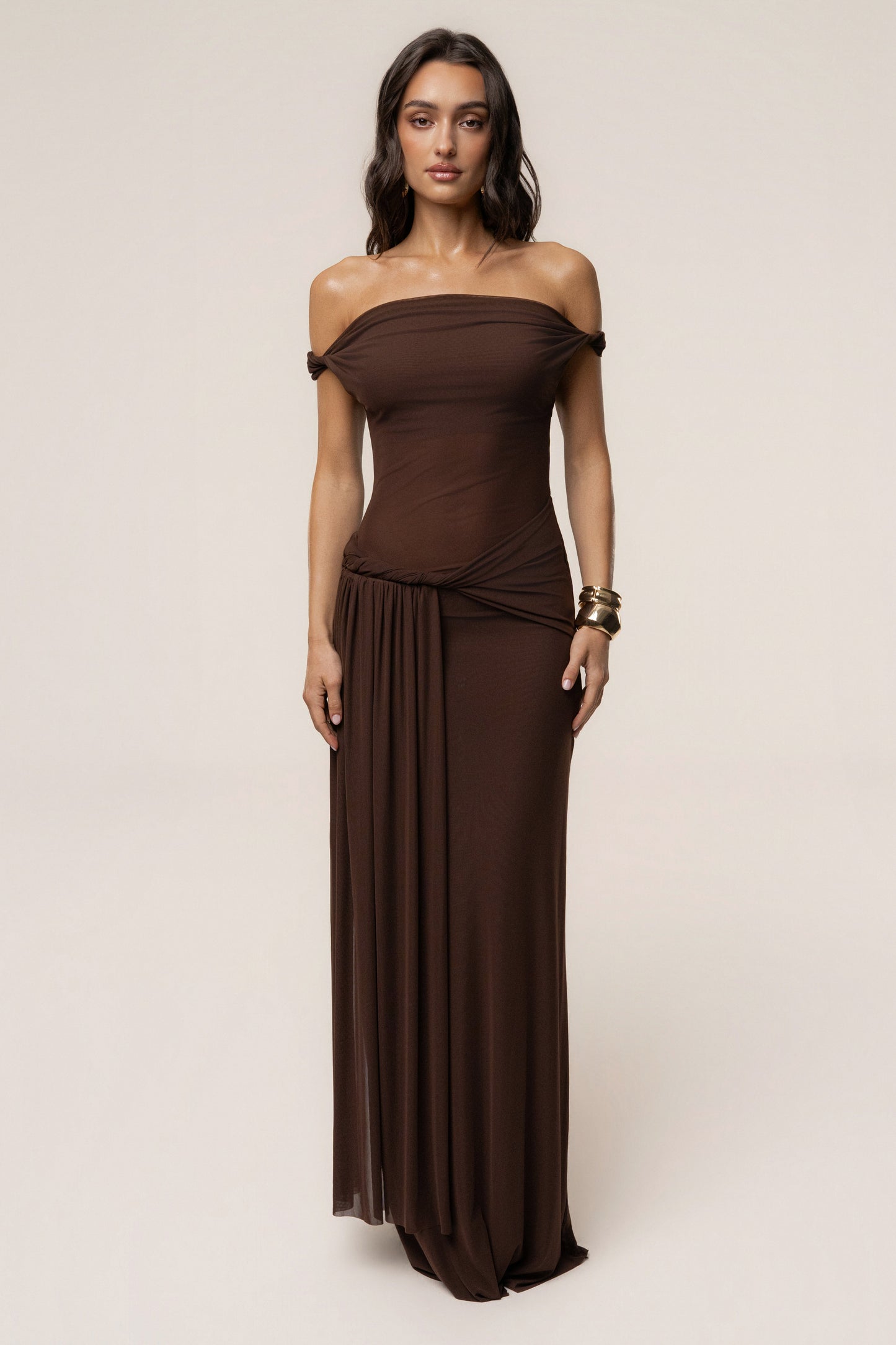Brown Serenity Drape Gown JLUXLABEL