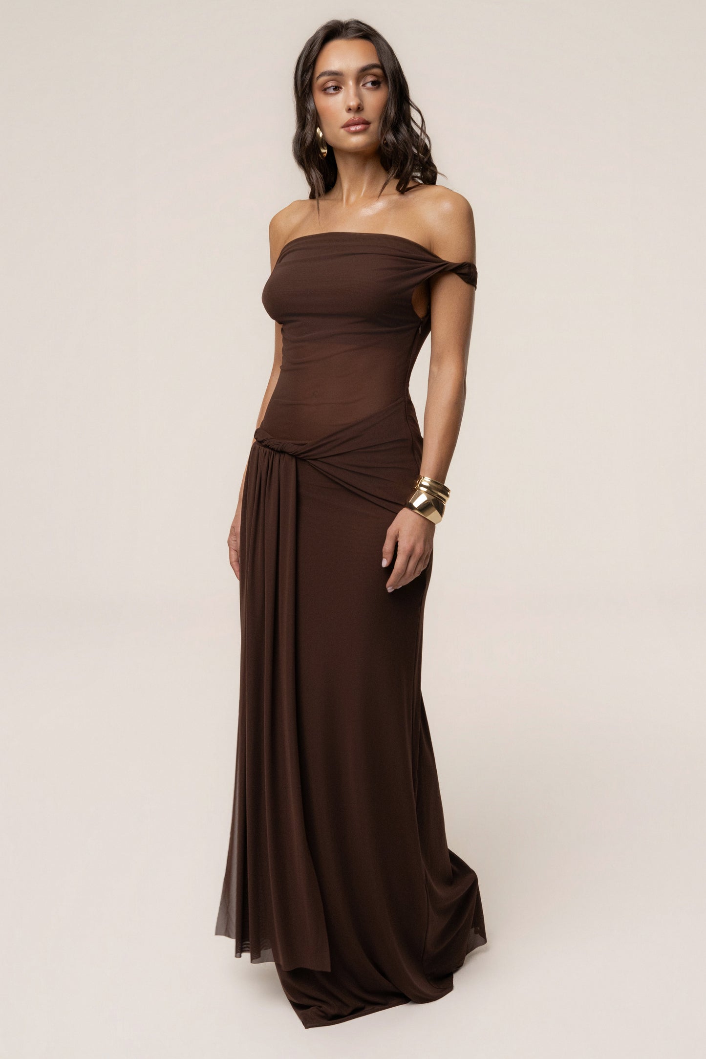 Brown Serenity Drape Gown JLUXLABEL