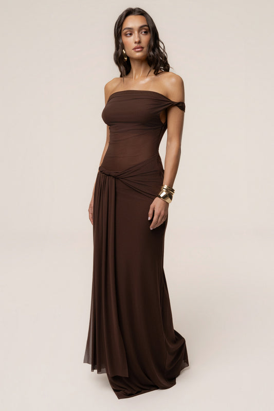 Brown Serenity Drape Gown JLUXLABEL