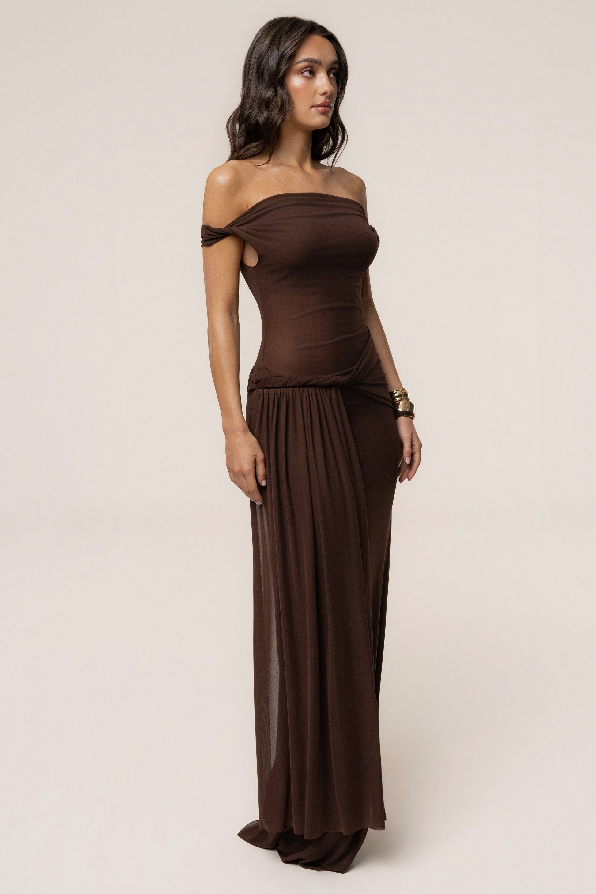 Brown Serenity Drape Gown JLUXLABEL