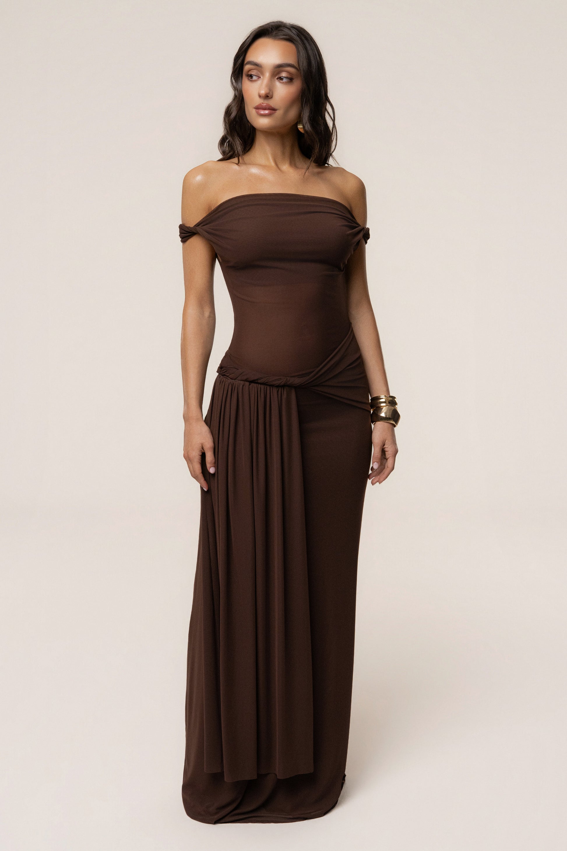 Brown Serenity Drape Gown JLUXLABEL