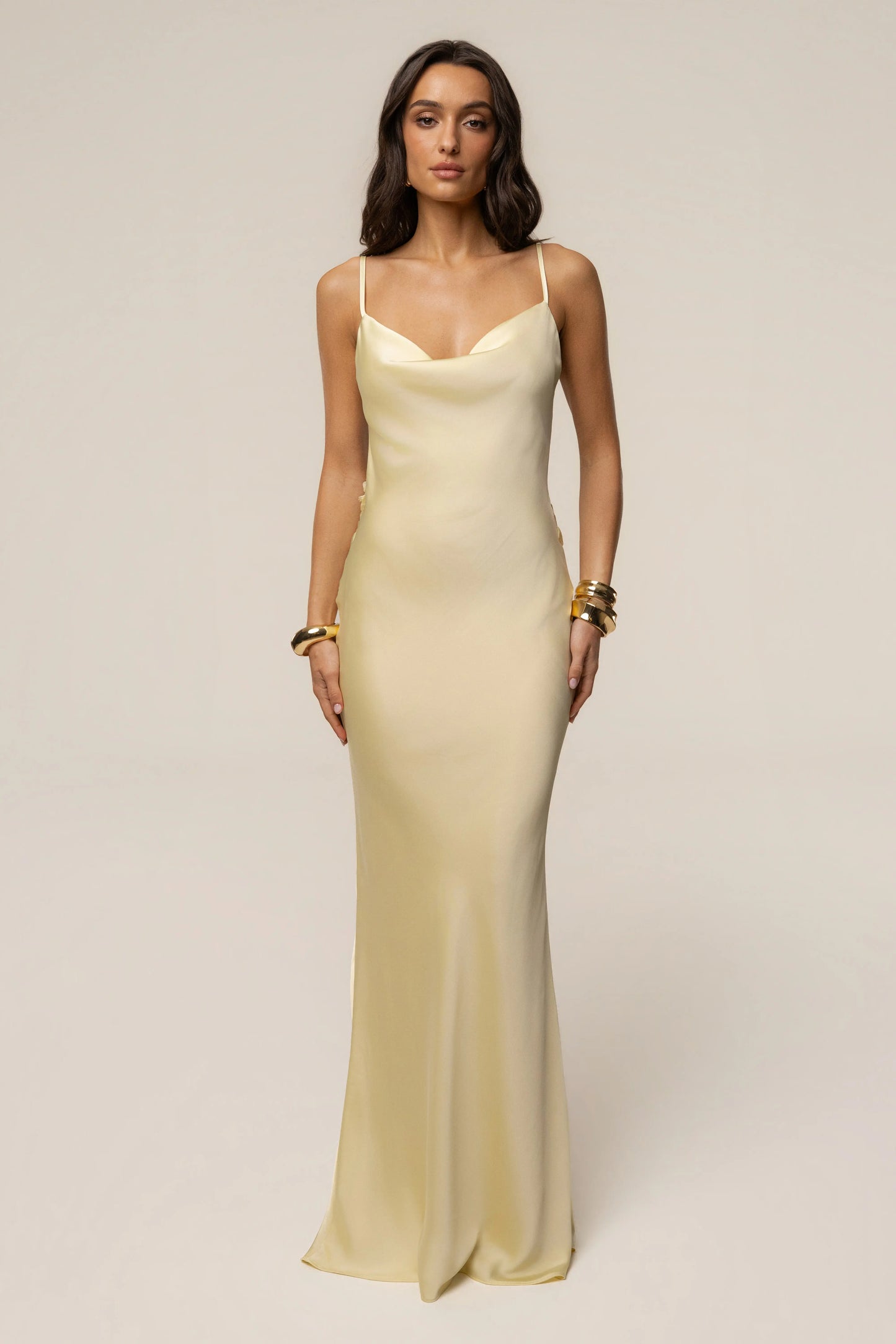 PRE-ORDER Yellow Down The Aisle Satin Gown JLUXLABEL