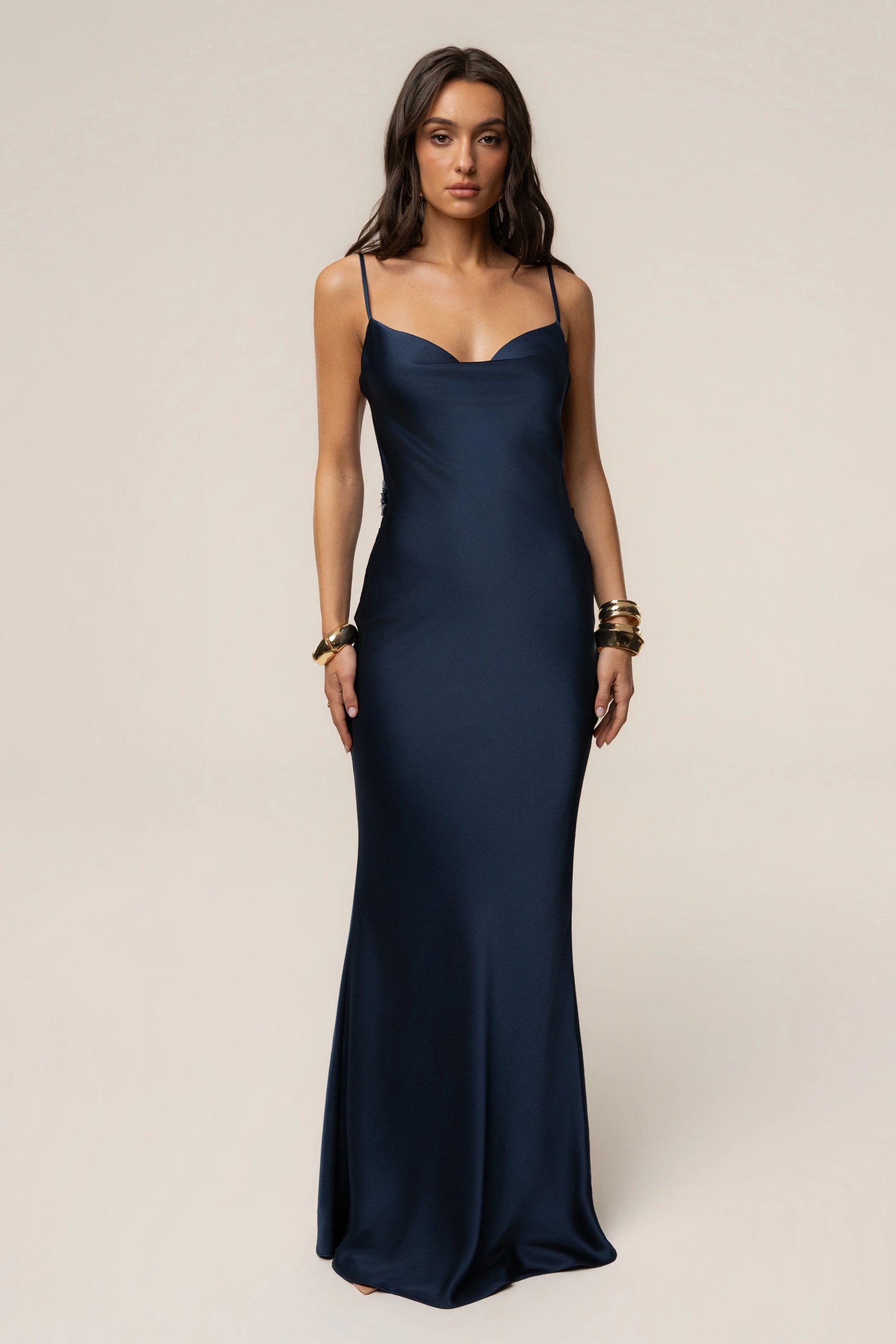 PRE-ORDER Navy Down The Aisle Satin Gown JLUXLABEL