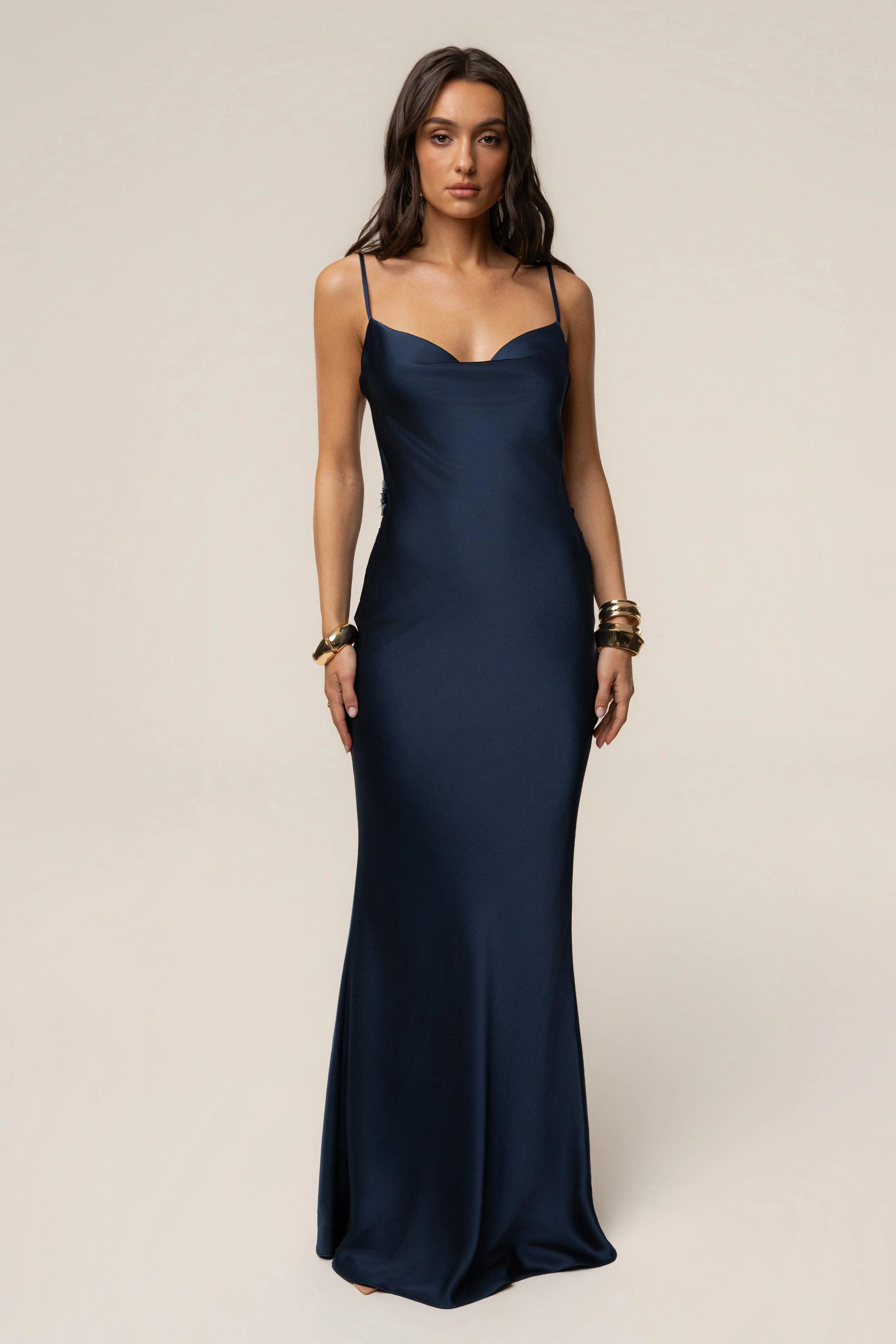 PRE-ORDER Navy Down The Aisle Satin Gown JLUXLABEL