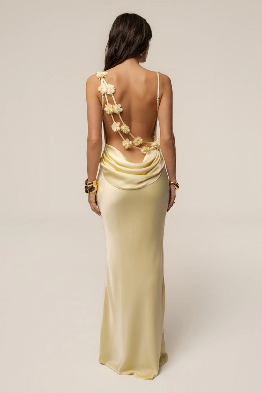 PRE-ORDER Yellow Down The Aisle Satin Gown JLUXLABEL