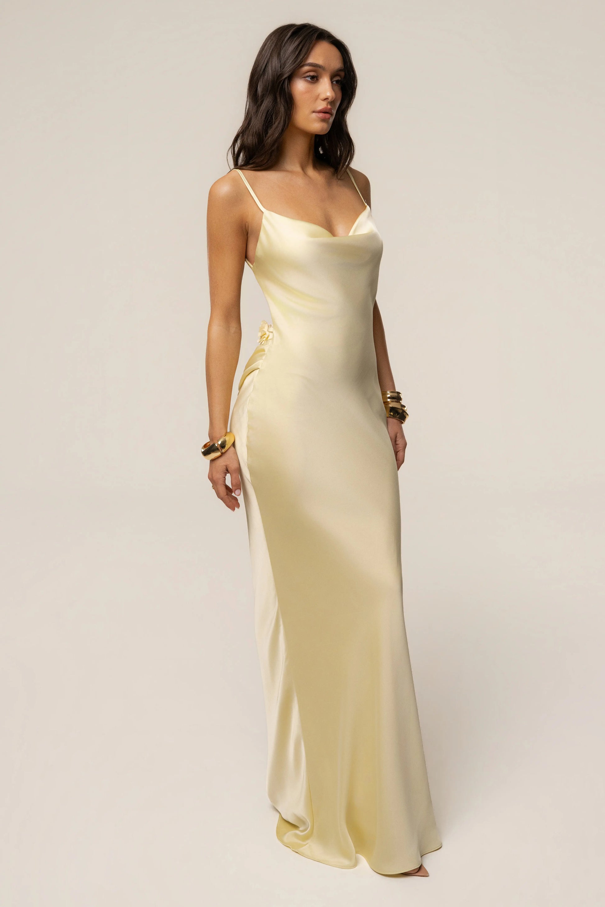 PRE-ORDER Yellow Down The Aisle Satin Gown JLUXLABEL