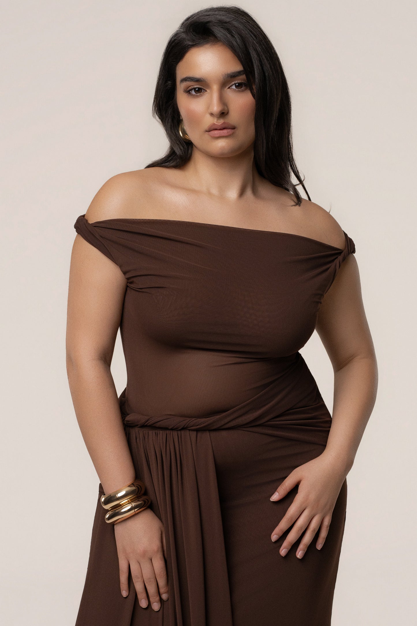 Brown Serenity Drape Gown JLUXLABEL