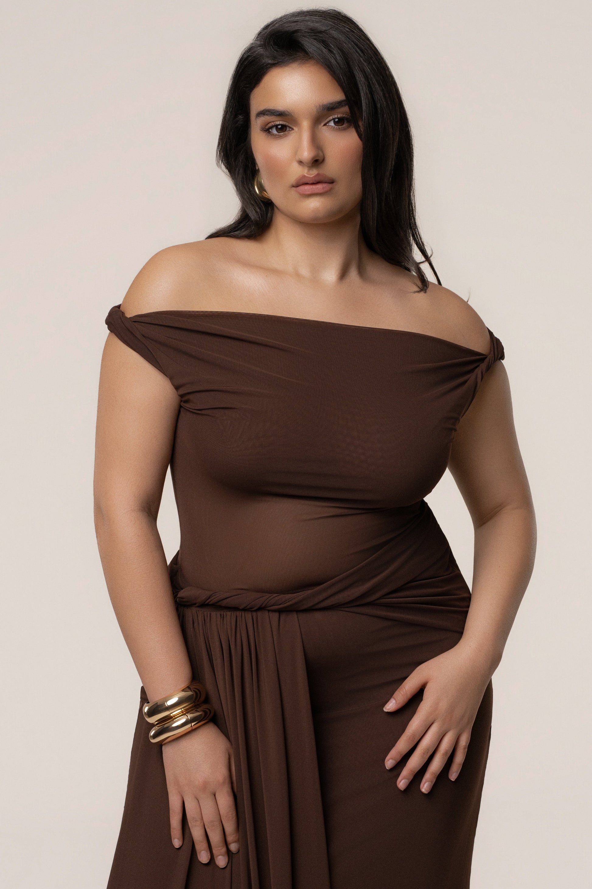 Brown Serenity Drape Gown JLUXLABEL