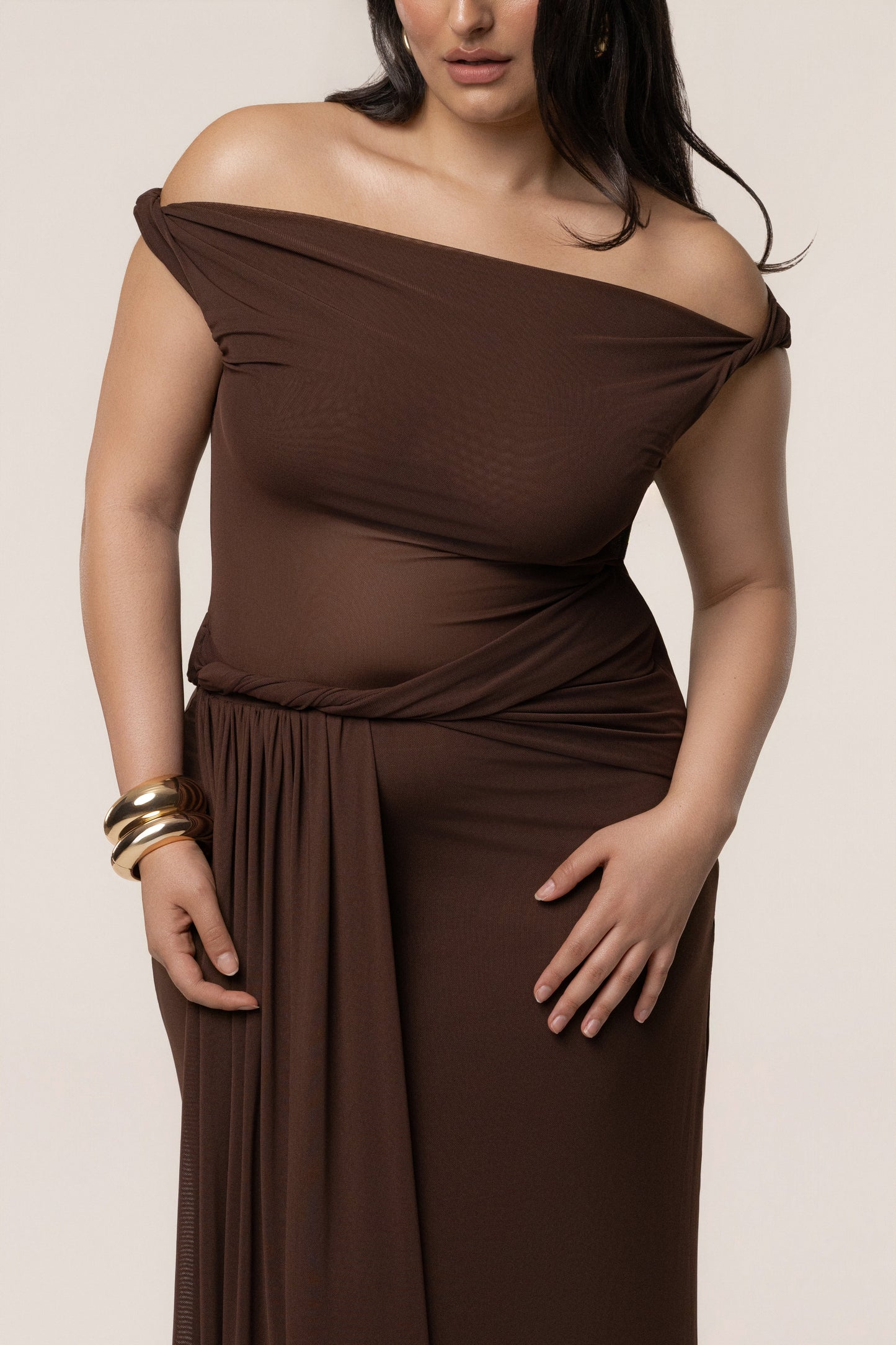Brown Serenity Drape Gown JLUXLABEL