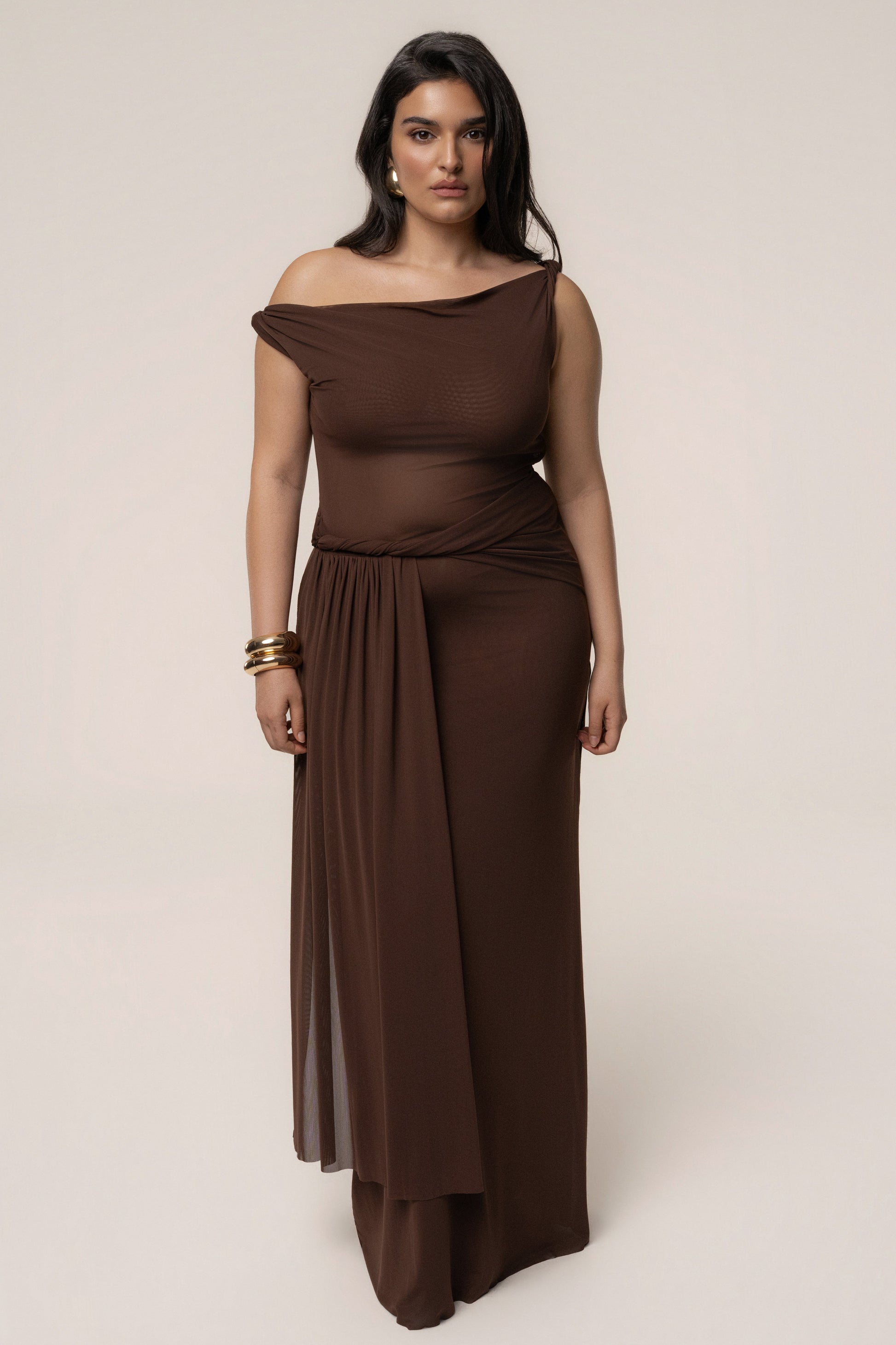Brown Serenity Drape Gown JLUXLABEL