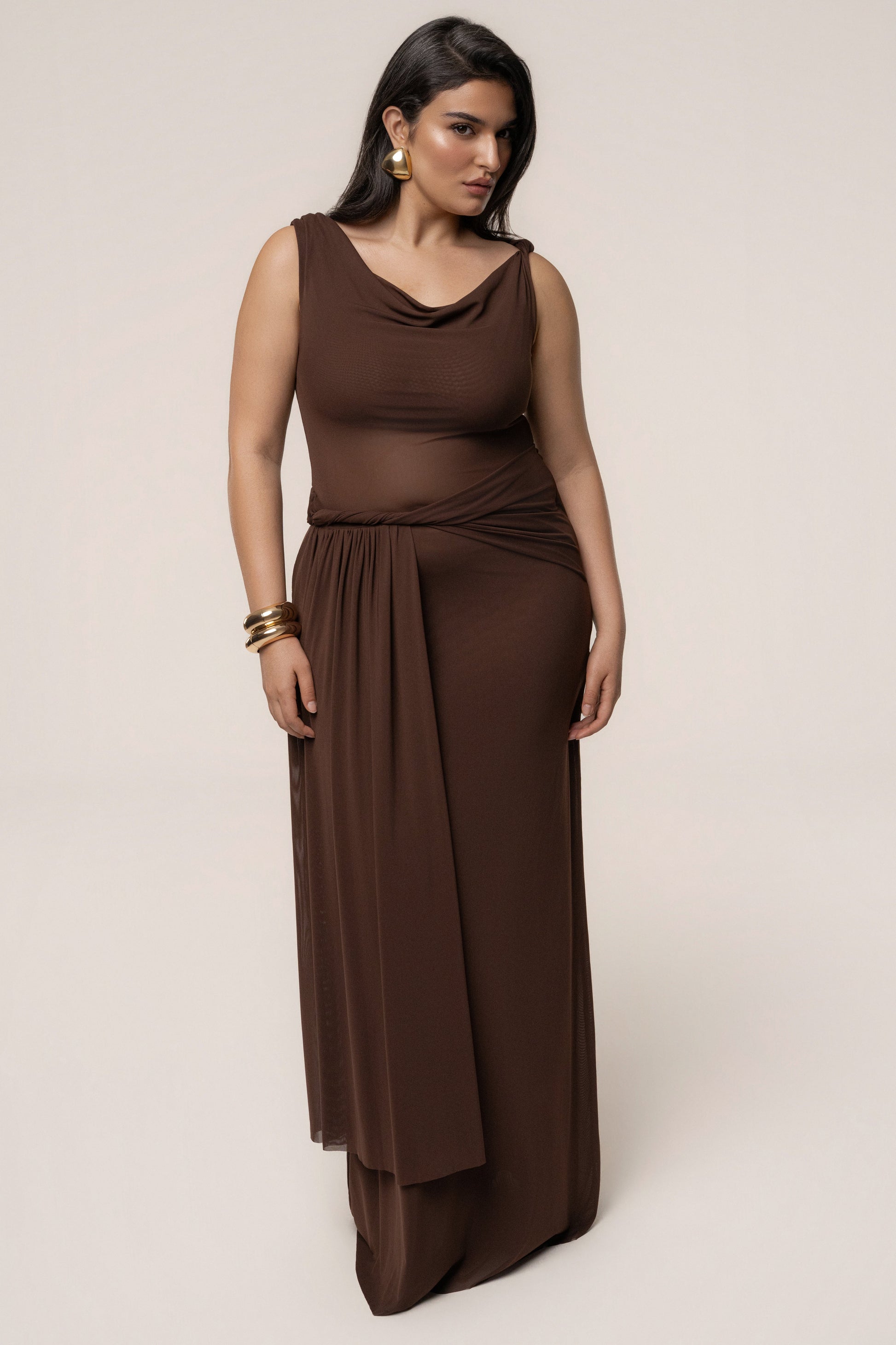 Brown Serenity Drape Gown JLUXLABEL